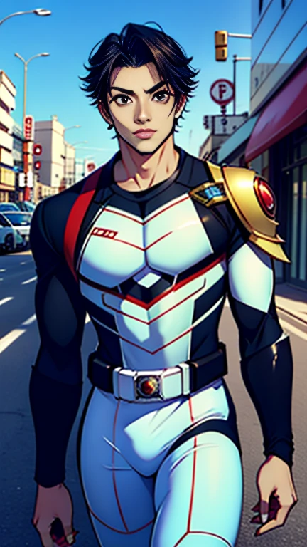 Backstreets,    Japanese , Beautiful Young Handsome Man with a Cool Handsome Face  ,  Glowing Kamen Rider Suit  , 18 years old,   Toned and Muscular  , Tall, 