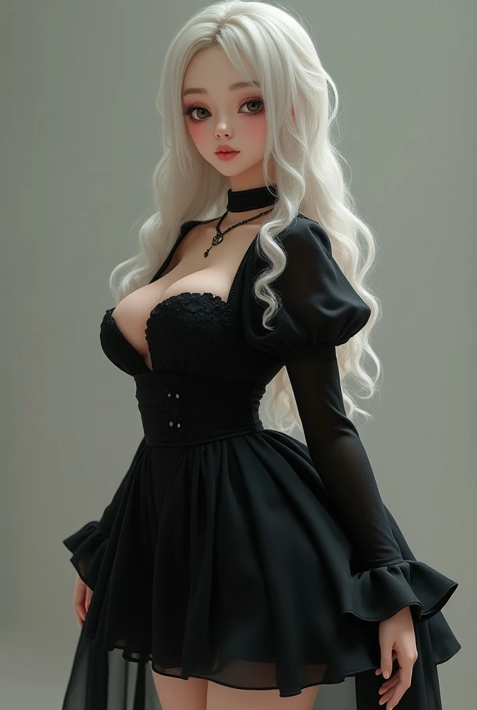A woman wearing Gothic Lolita clothes, cute, sexy, voluptuous, thighs, flashy flared skirt,