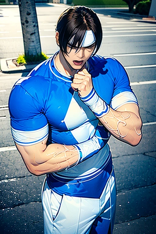 (   HD CGからジャンプする  ), (  best quality), (   HD CGからジャンプする  ), (  best quality), ,    Power Rangers Costume   ,  Handsome and good-looking young man  ,         Slim and Muscular        ,    semen splashes on the face、he seems angry.