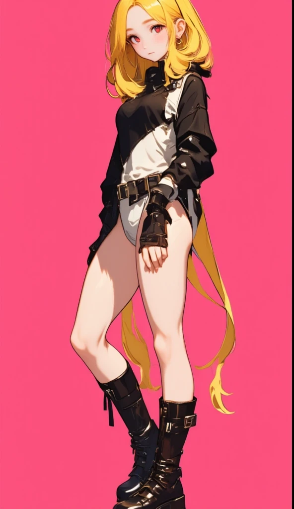 1girl, solo, Melodie, melodiebs, idol, musical notes, pink hair, big bow, elbow gloves, black crop top, yellow skirt, thighhighs, fur stole, choker, {surreal quality,detailed,best_quality:1.3,Sharp,4k,8k}