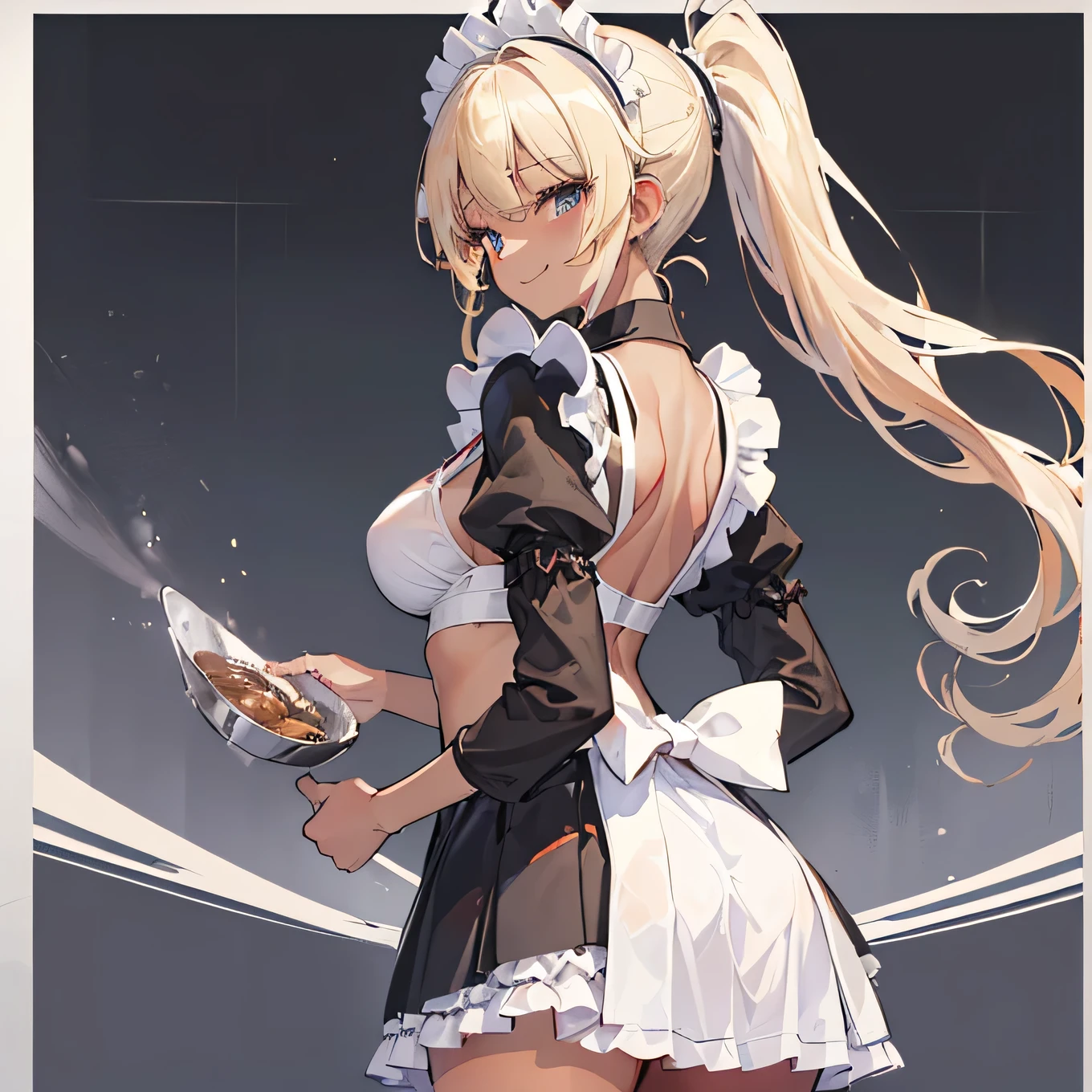 (Photorealistic:1.8, Highest quality:1.8,8K masterpiece:1.8、Super detailed、Ultra-high resolution、Detailed Background)、((Flat Color))、((colorful))、Multicolored lighting、((浮かぶcolorfulな水))、Blue background、
A woman in a maid outfit is tied up、Random Pause、(Golden chains on body、Golden chain collar、handcuffs)、Random Sexy Poses、Turn around、Angle from behind、
(Long Hair、Vermilion, silver and gold hair、hair ornaments、Brown Skin)、(Maid uniform、choker、Flared mini skirt、Knee-high stockings、garter belt、Wedgie Panties)、Beautiful hip line、TWICE's Tzuyu' on pause、Beautiful blue eyes、(A rich expression、smile)