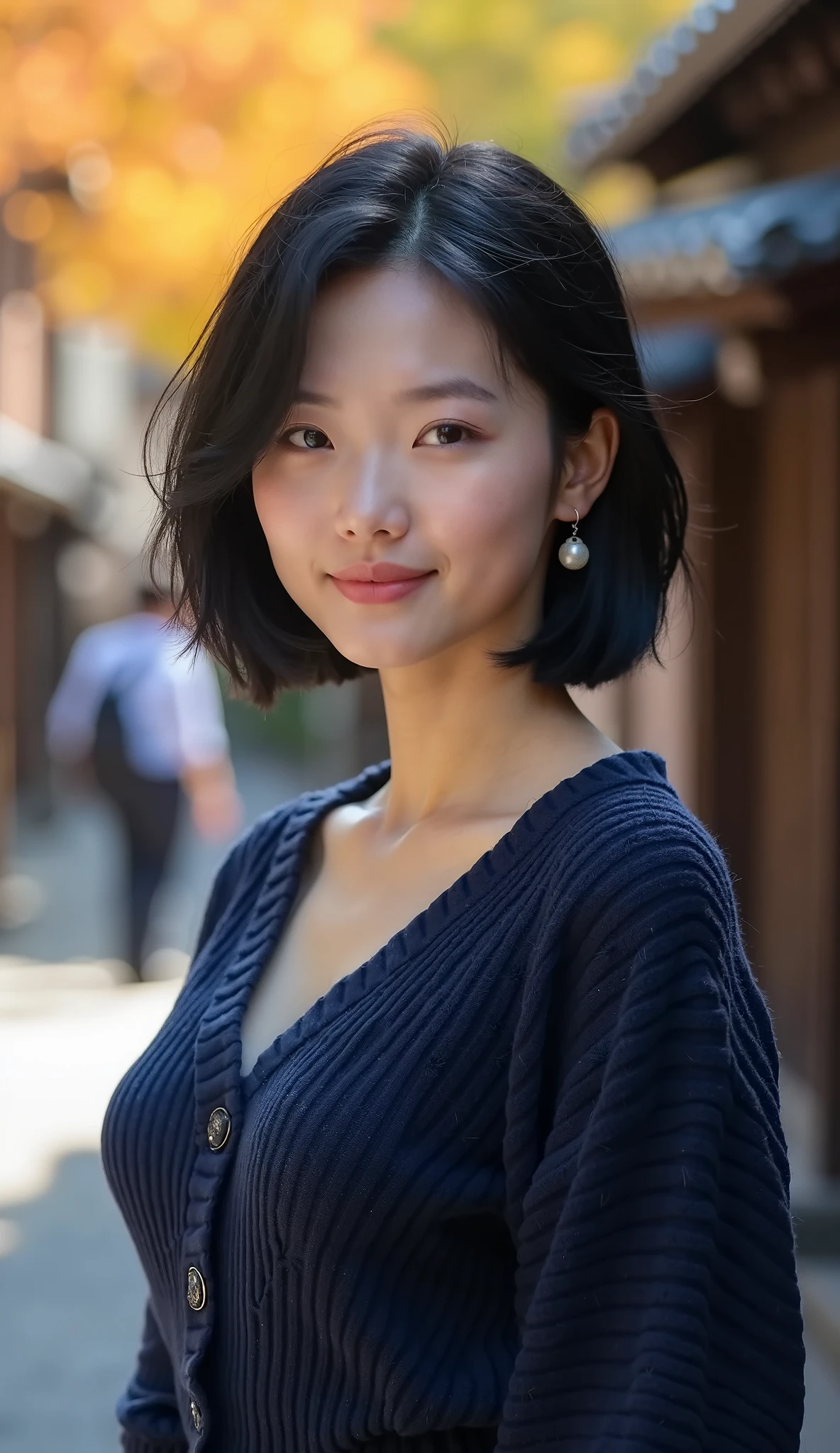 (masterpiece,High resolution,high quality)、(japanese kimono),perfect woman,cleavage between breasts,,,,,,sexy pose,rich bust,clear,beautiful face,droopy eyes,double eyelid,no makeup,smile,medium hair,black hair,public park,green tree々、Mysterious,high quality,realistic,gravure,Snazzy,japanese landscape、early summer、