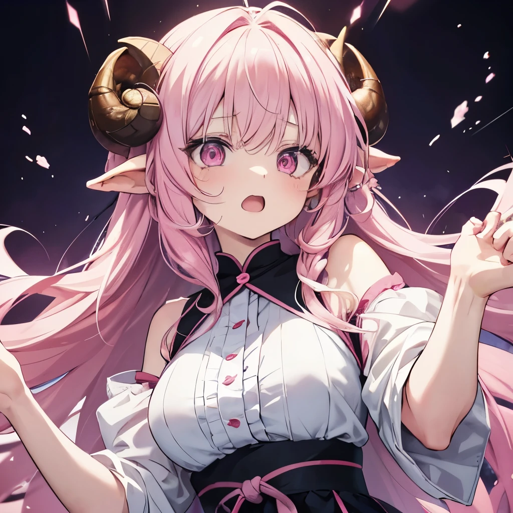 Anime girl with pink hair and horns in a white dress - SeaArt AI