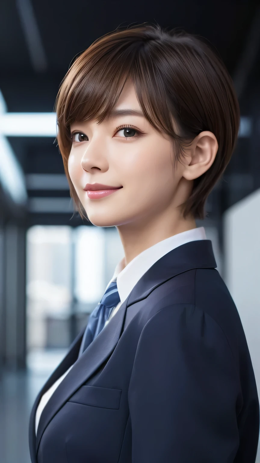 A close up of a woman in a suit and tie posing for a picture - SeaArt AI
