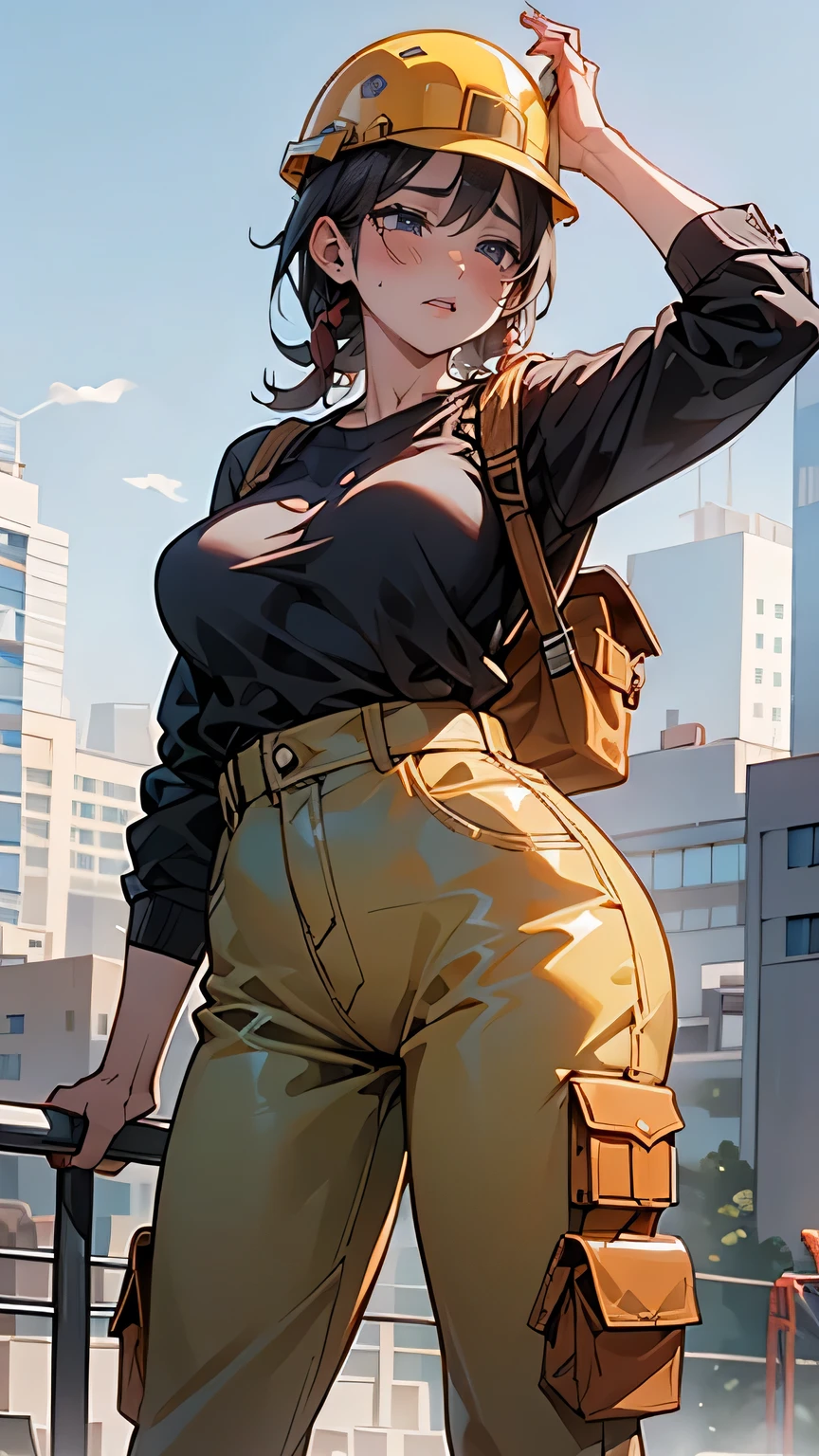 Girl at the construction site, Wear a long-sleeved shirt,  cargo pants with dowels ,  helmet , and holding a Powerful methods in her hand.

( high definition ,4K, best quality:1.2), very detailed,(Realistic:1.37),Large-scale construction site,professional,industrial lighting , bright color ,Bokeh,  gritty atmosphere  

[Construction worker], [Urban], [ dynamic pose to focus on pussy], [Powerful methods], [Safety measures], [concrete], [crane], [Dust and debris], [Blueprint], [construction machinery], [steel beam], [ helmet ], [Work bag], [scaffold], [Construction site signs], [Noise and activity], [Yellow caution tape], [Sunlight and Shadow], [Busy Workers], [Soil and Mud], [Construction vehicles], [hard working]

このprofessionalンプトが、This is beautiful,  detailed images of women working on construction sites.。.