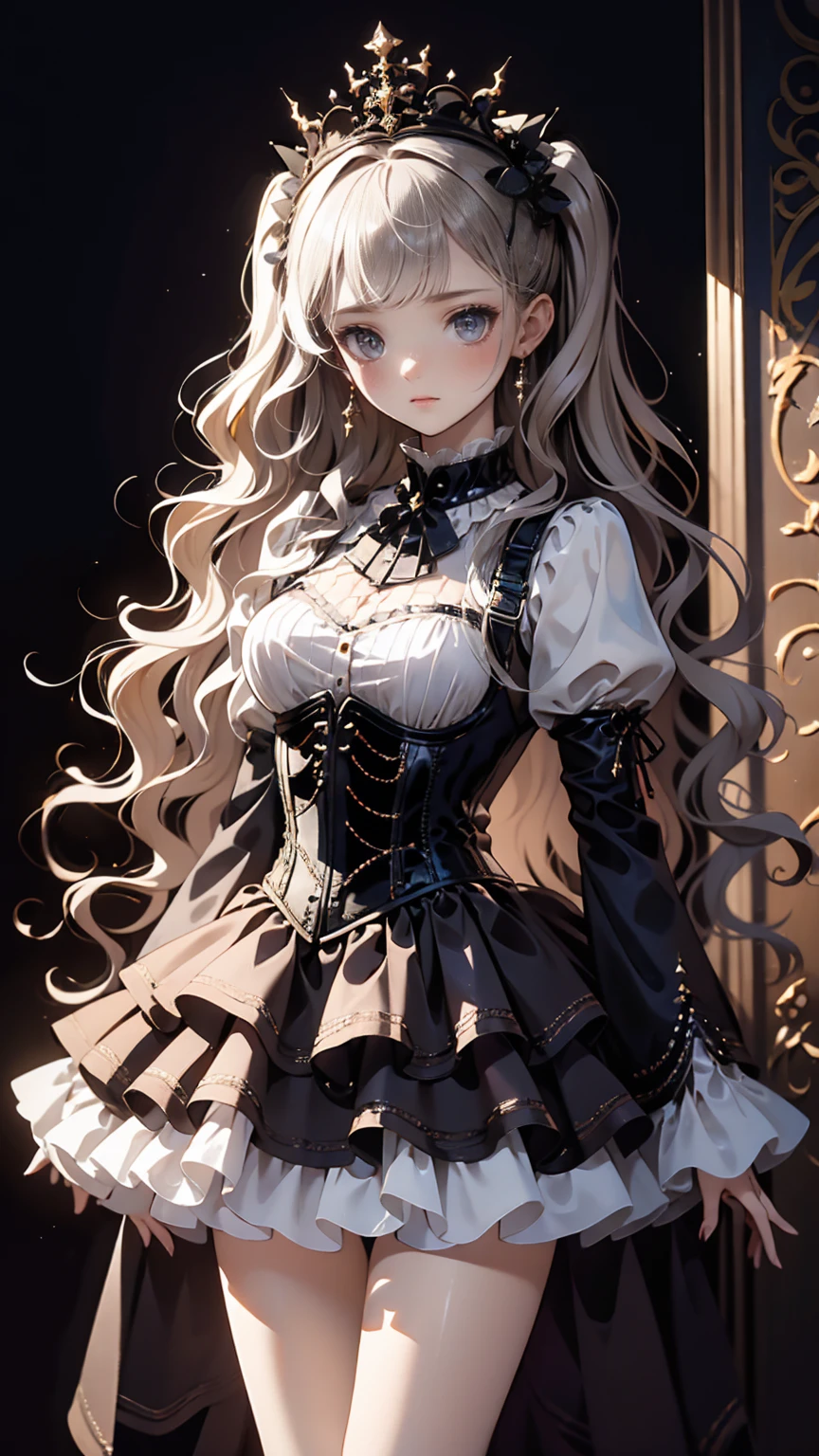 (((gothic))),  young woman standing in elaborate decorations  、 A fascinating scene , she was adorned with hair accessories、she is medium length,  wavy golden hair..。.。Super mini skirt with frills, sheの表情は自然だ,  Calm Expression . she wore a frilly-sleeved miniskirt and a tight corset....、she&#39;  stunning off-shoulder white dress  。,  creates a whimsical and romantic atmosphere  . sheのポーズはリラックスしている, Back posture  、she is lifting her skirt with both hands。  white panties  。  camel toe  、 そしてsheは&#39;Turn slightly to the side, Back posture  、  exudes a sense of meditation and meditation  . The background is vivid, Blooming flowers and intricate designs,  creates a dreamy romantic atmosphere  . 背後から差し込む自然光がsheの周りに柔らかな輝きを放つ...., The delicate details of the costume、Enhance the vibrant colors of the landscape.  wears delicate shoes  ...., Taking the audience into a dream world.  woman standing in a courtyard wearing a dress and boots  , (((watercolor))), Beautiful animated art anime  , Beautiful animated art anime  work, Kschat Krentz Key Art Feminine, Gway's , Anime Art Nouveau,  Detailed Key Animation Art , Anime full body illustration , barrel , pixiv digital art  ,  Beautiful fantasy anime 
