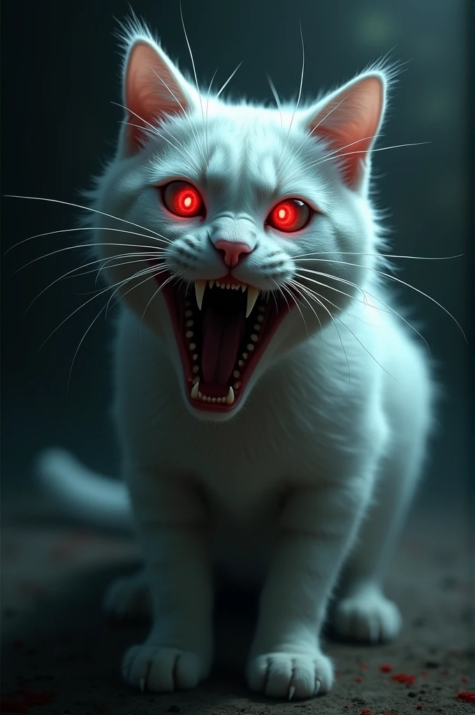 Cute cat white teeth blood horror cat dead body hungry CAD red eyes