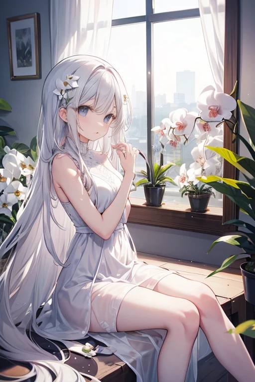 Anime girl sitting on bench with cat ears on her head, seductive anime girl, white-haired god, anime goddess, cute anime gaifu in beautiful clothes, white-haired girl, perfect white-haired girl, detailed white long hair, long-haired anime girl, beautiful anime girl, long-haired anime girl, anime Barbie doll with white stockings, shabby clothes, a lot of broken skin, sweating all over, sweating, urinary incontinence,
