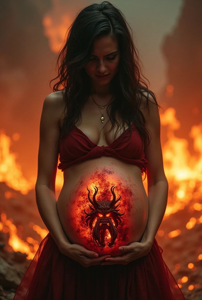 5 month pregnant woman with  bigger than fire wearing  