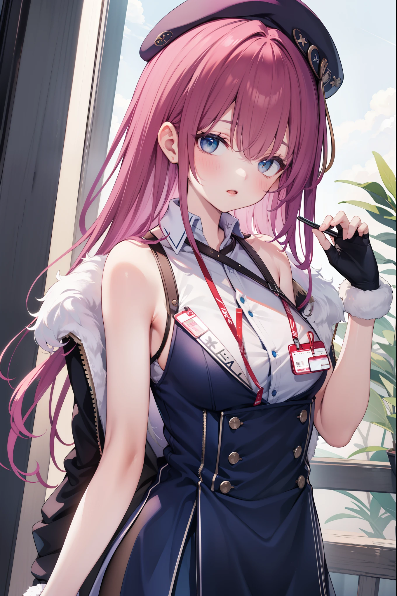 Masterpiece, top quality, best quality, official art, beautiful and aesthetic, anime, 1girl,extremely detailed, colorful, more detailed ((ultra-detailed)), (highly detailed CG illustration),Best Quality, High resolution, Unity 8k Wallpaper, (Illustration:0.8), (Beautiful detailed eyes:1.6), extra detailed face, Perfect Lighting, extremely details CG, (Perfect hands, Perfect Anatomy),hospital,nurse,doctor,red long hair, cat ears,ponytail,blue eyes, barrette,black choker,earrings,skinny fit,medium breast,nurse uniform,stockings,in center, looking in camera, front shot.