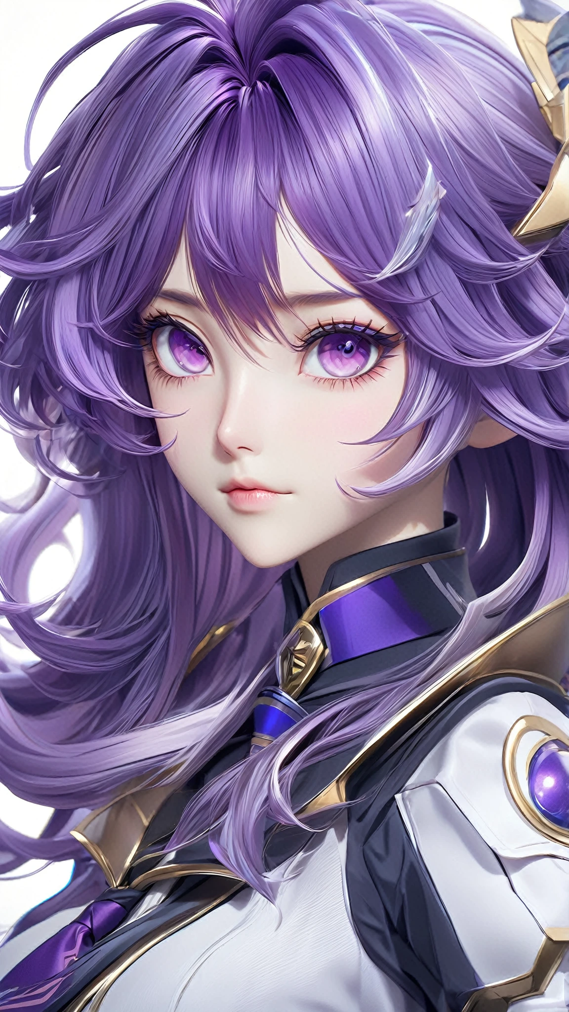 anime girl with purple hair and purple eyes in a purple outfit, ayaka 9portrayed by Scarlett Johannsson)  genshin impact, [[[[grinning evily]]]], akasuki voidstar, onmyoji portrait, hajime yatate, anime moe artstyle, portrait knights of zodiac girl, keqing from genshin impact, ayaka game genshin impact