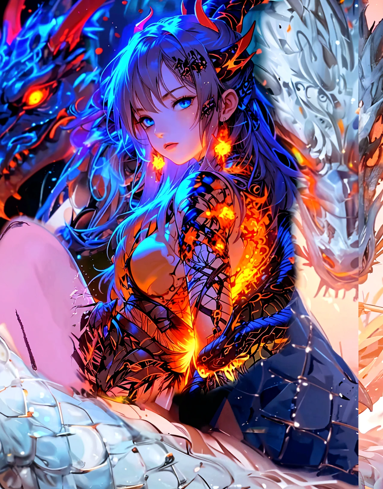 naked girl sitting on floating plasma ball, black snake outfit, black and gold neon smoke eyes with glowing, black dragon scale skin, extremely fine detailed skin and texture, evil smile, thin black fog hangs in, hyper realistic, 3d anime illustration, unreal engine, enchanting and death atmosphere, 8k,