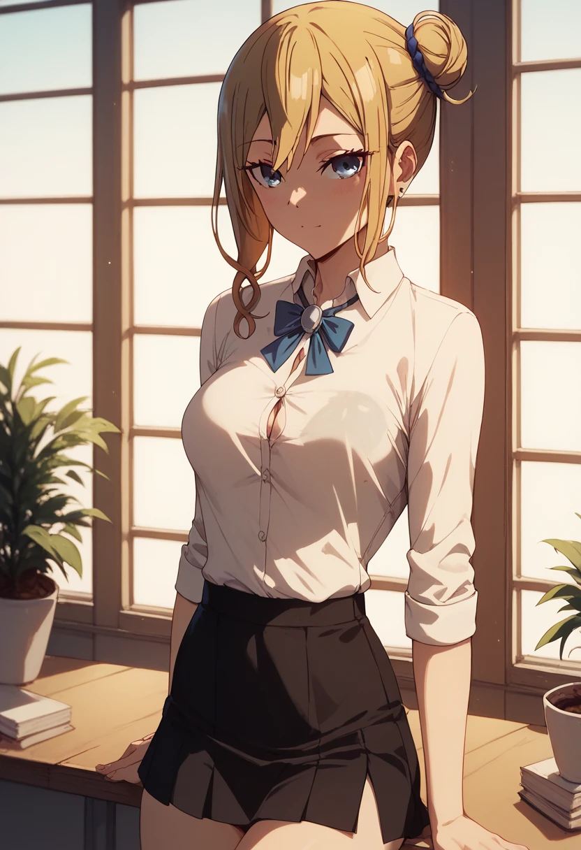 Hayasaka Ai, black short top, shirt, short skirt, sexy female body, medium firm breasts