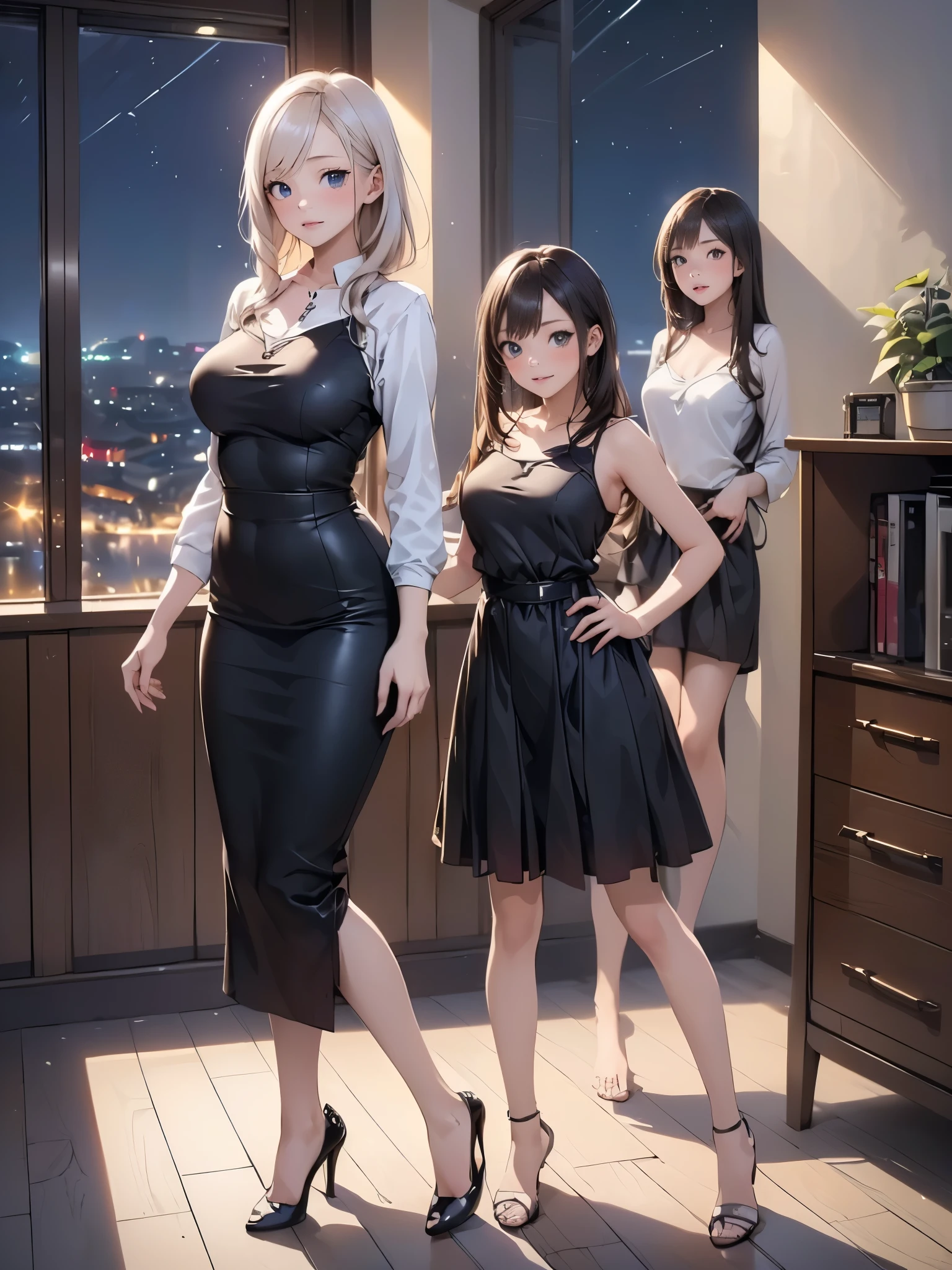 Ino yamanaka,golden hair,Nine-headed body,With gold wire glasses,He wears a black classroom suit,Large of breast,Deep cleavage,A blue lace bra can be seen,On the legs is worn an ol professional slip skirt,On the legs are black lace stockings,Sit on the podium and spread your legs to reveal red lace panties,On the feet are red high heels,熟女气质,Smiling,perfect bodies,the golden ratio,Whole body diagram,The background is an empty classroom,The atmosphere is ambiguous,high qulity,high detal,Ray traching