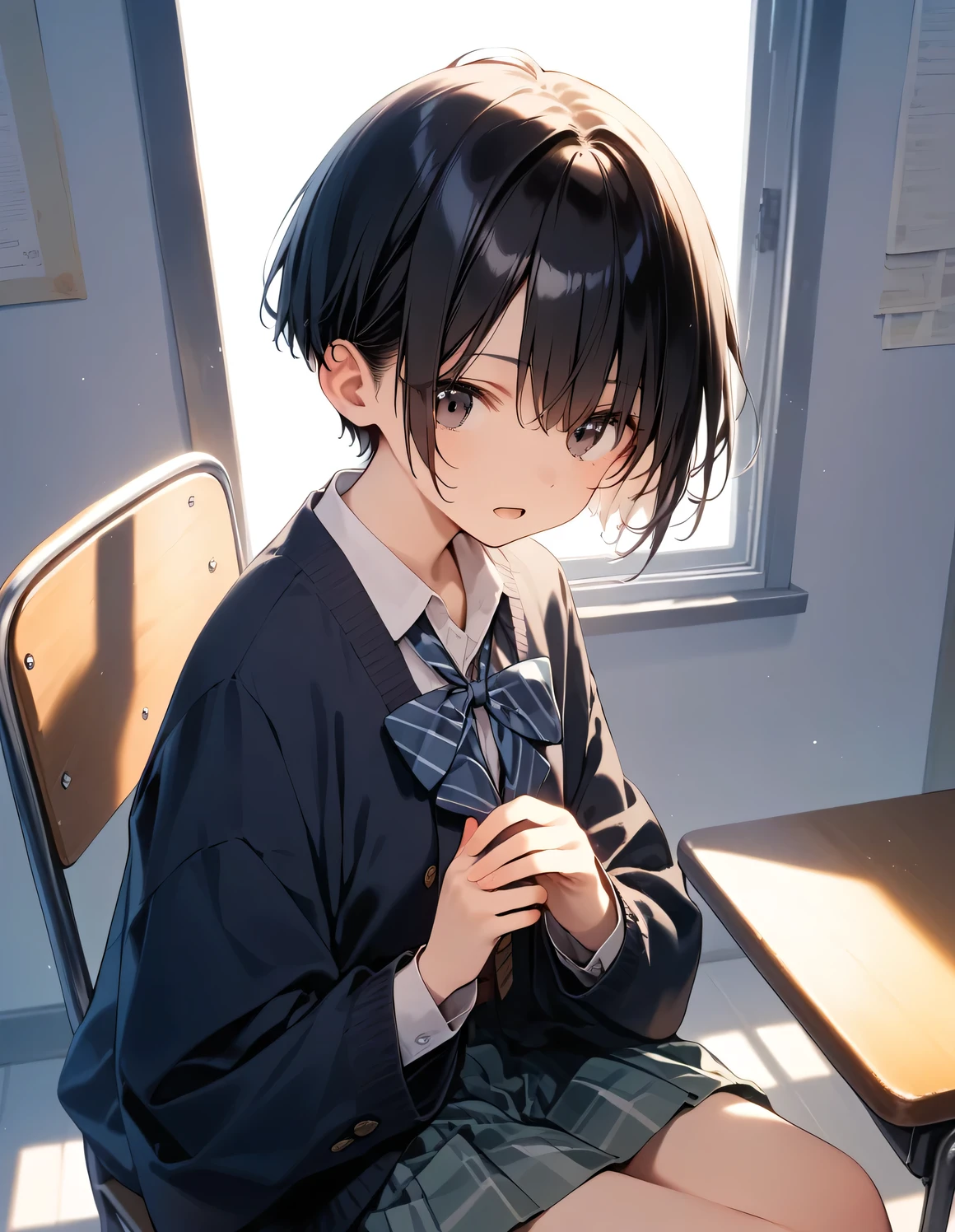Boy with , best quality, Sit in a classroom chair