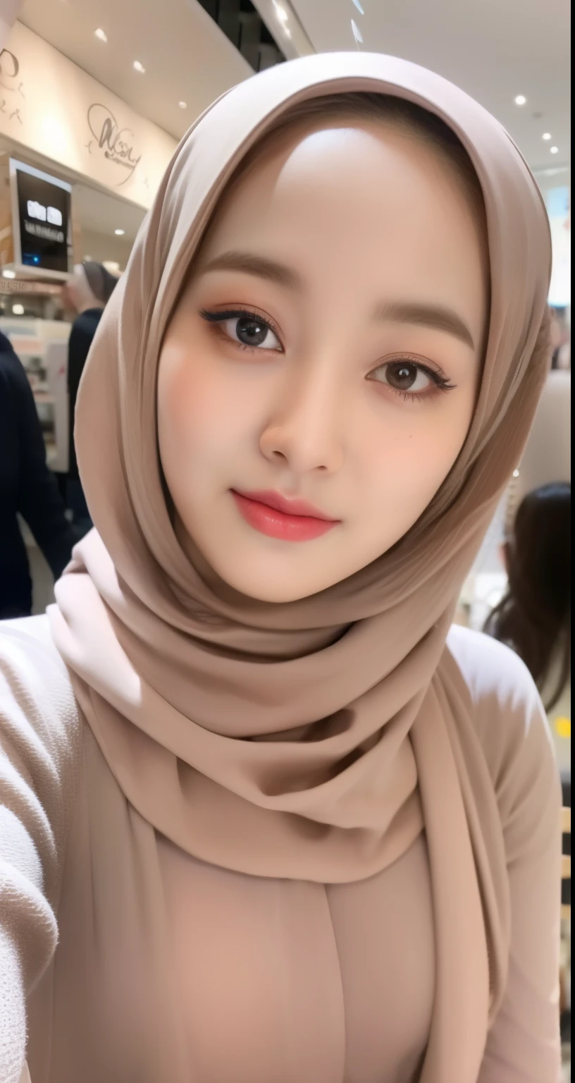 ((2 hijab girls taking selfie with front camera)), 2two hijab girls nude body, beautiful detailed hijab, tight outfit, medium bust, sexy waist, two hijab girls taking selfie with front camera, two hijab woman nude unclothes, pretty hijab girl, two hijab girls selfie, cute face, small eye, long eyelashes, detailed eyes, brown eyes, (intricate eye details), detailed nose, detailed lips, slight smile cute, detailed face, detailed hijab girl, (very cute face), long blue blush clothes, clothes long outfit trendy, blue hijab girl, two hijab woman sitting, (Nude Body:1.2), show breasts, mall background,masterpiece, photorealistic, HDR, UHD, professional, vivid colors, warm lighting,night,masterpiece, supermarket background, realistic beautifull hijab. ,(Nude no bra:1.), show your breasts