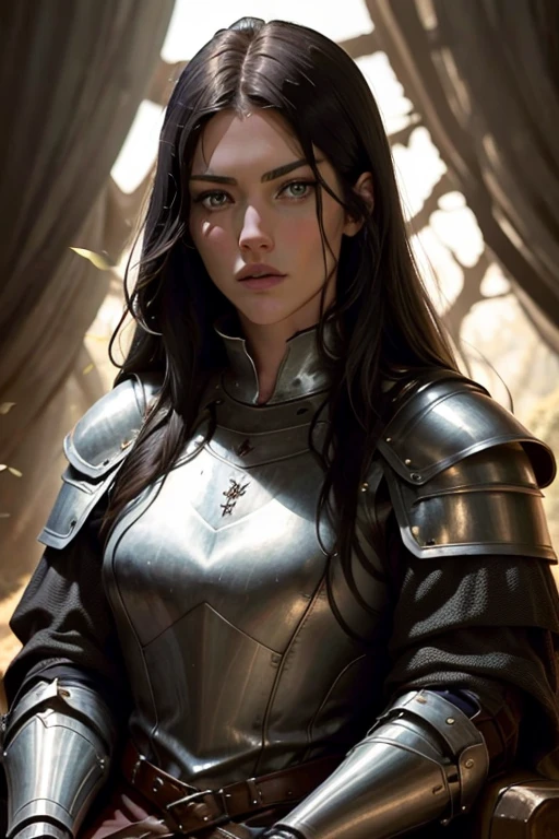 modelshoot style, (extremely detailed CG unity 8k wallpaper), full shot body photo of the most beautiful artwork in the world, highly embossed and detailed medieval armor, beautiful eyes, professional majestic oil painting by Ed Blinkey, Atey Ghailan, Studio Ghibli, by Jeremy Mann, Greg Manchess, Antonio Moro, trending on ArtStation, trending on CGSociety, Intricate, High Detail, Sharp focus, dramatic, photorealistic painting art by midjourney and greg rutkowski