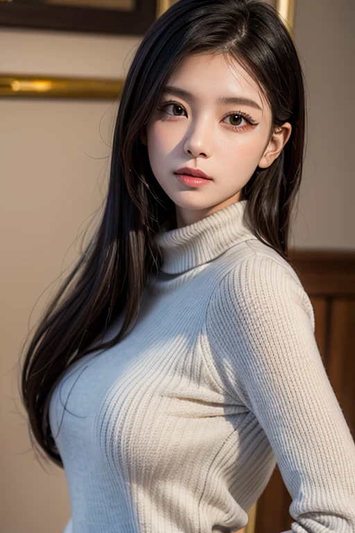 (random pose),(random hairstyle),(Highest image quality,(8K), Ultra-realistic, Best Quality, High quality, High Definition, high quality texture, high detailing, Beautiful detailed, fine detailed, extremely details CG, Detailed texture, realistic representation of face, masterpiece, presence),virgin destroyer sweater,black pantyhose,spread legs