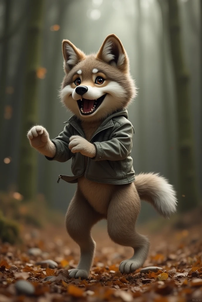 A wolf in a dancing mood with fun 