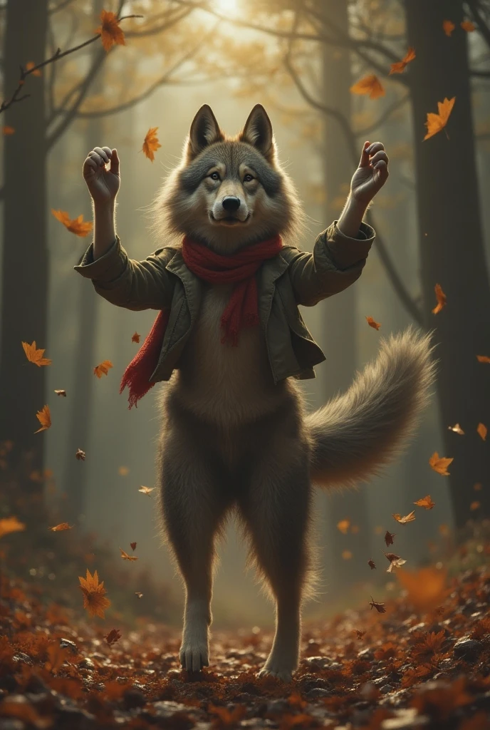 A wolf in a dancing mood with fun 