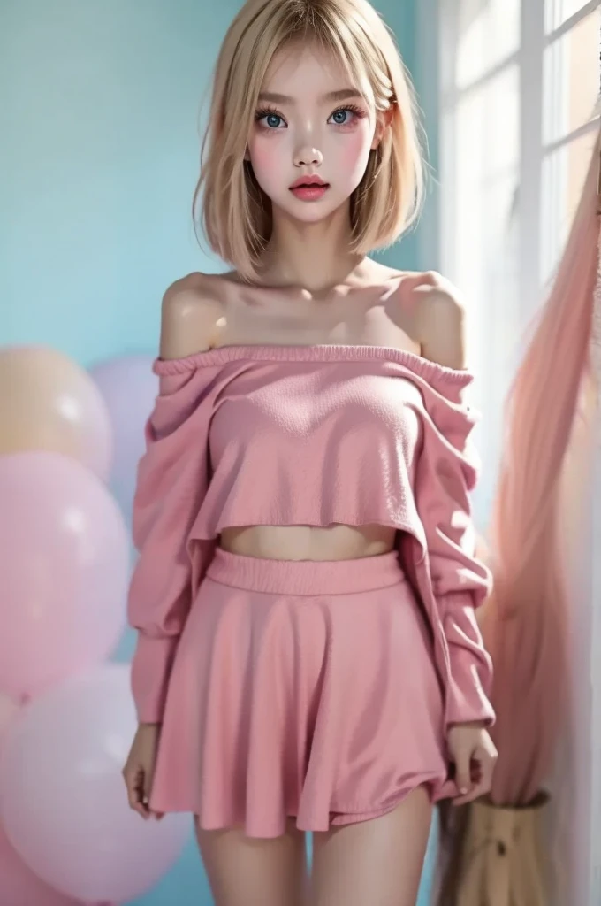  masterpiece 、 High Quality ,、No background、1 ******* girl,girl, College Student 、 blonde short hair 、Perfect Portrait 、side view,Open the center of your lips,, Standing Pose ,cropped off-shoulder, miniskirt、 high heels