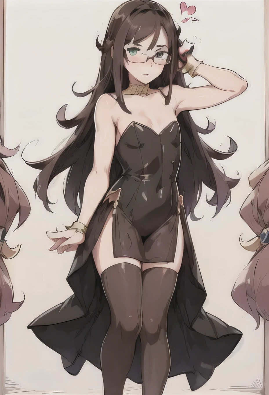 1 girl, (solo), ((amanogawaki)), best quality, highres, high quality, 8k, HD, super detail, anatomically correct, UHD, accurate, (masterpiece:1.0), (high quality:1.0), (ultra detailed), (no Background), (White Background), ((Adult)), (upper body:0.9), (from below:1.4), ((Contrapposto:1.5)), (bodystocking:1.3), Looking at viewer, Looking down, transparent bodystocking, (((black lace transparent bodystocking:1.3))), Tiara, Thicc, Thick Thighs, (Smug Grin)