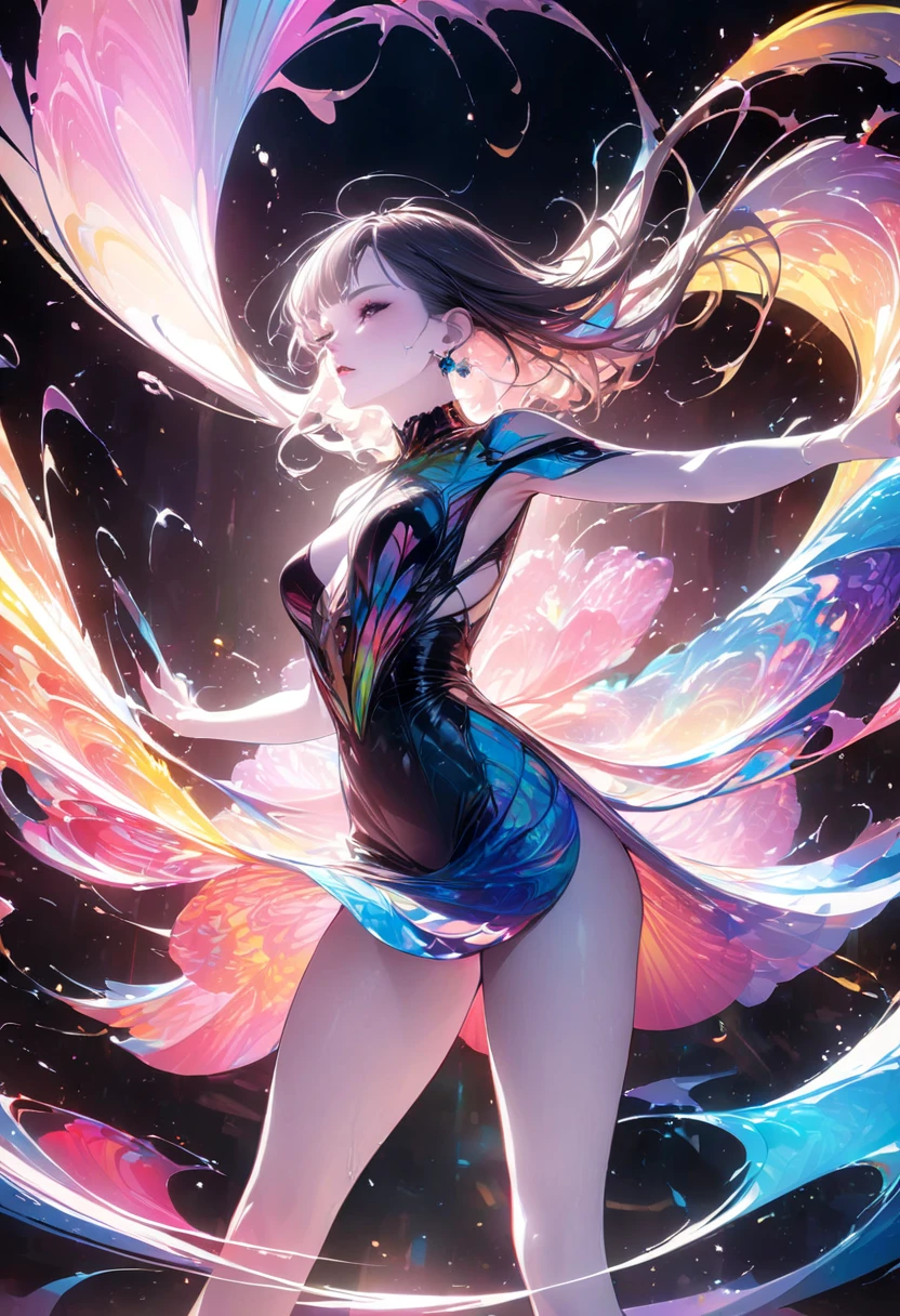 ((s fractal art)),((tmasterpiece,Best quality,The content is very detailed,超高分辨率,detailedbackground)),(((abstract backgrounds))),(1 girl),((Colorful)),blossom flower,(Glowing and radiant skin),((Lots of colors)),(ear nipple rinerit, full bodyesbian,wearing high heels