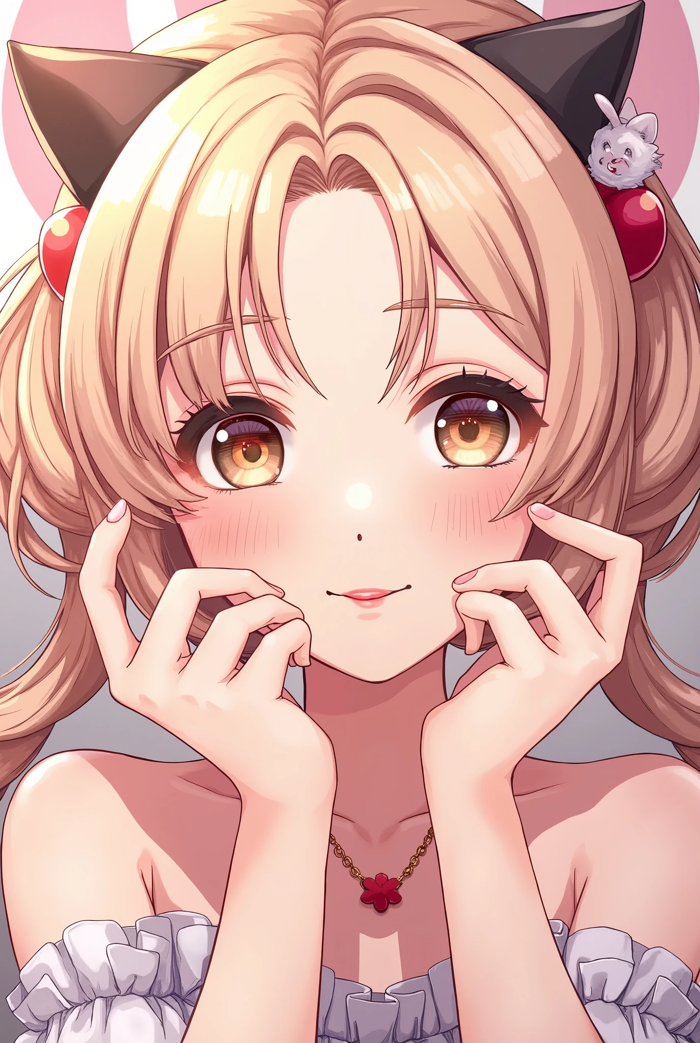 ((8k, 16k, highest quality, masterpiece, very detailed, Super detailed, official art)), semi-realistic illustration, realistic anatomy, 1 girl, 16 years old, nude, NSFW, see-through pusy, detailed pussy, (baby face), (shining eyes:1.2, highlight the eyes), (beautiful eyes, perfect eyes, upturned eyes), shining lips, venus spark \(umamusume\), (pink horse tail), (very small breasts), beautiful face, pink short hair, blush, looking at the viewer, ((bottomless)), ((cute smile)), ((Bedroom, sitting on the bed, wariza:1.2, Learn positively)), (dynamic angle:1.3, face focus:1.2), skinny, (extreme close up:1.5), young body, wet skin, (soft warm lighting, dramatic lighting), ((detailed background)), down blouse
