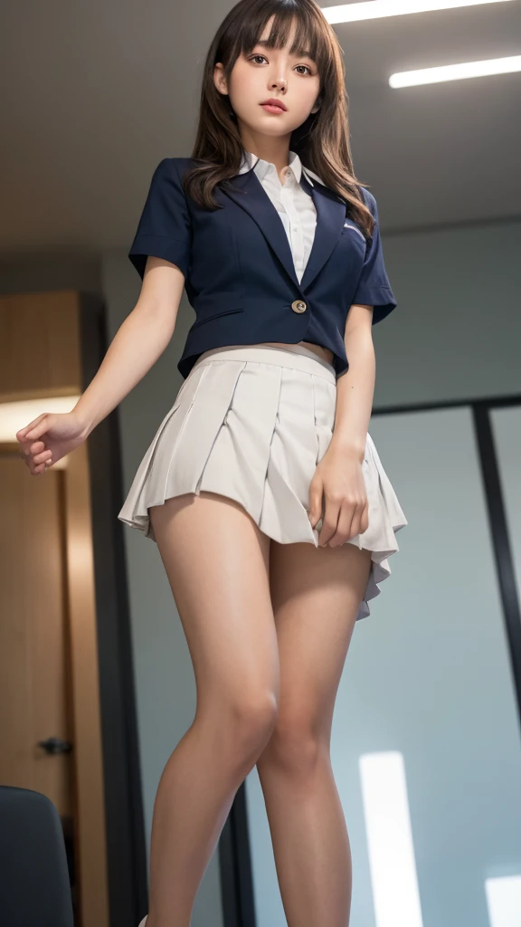 8K, nffsw:1.2,, (hyper realisitic:1.35), (Realistic:1.4), 1 beautiful Korean girl,__expression__,(School uniform:1.4),独奏、Please turn around and show me your butt, standing on his back looking back, Show more ass, hands on butt、12-year-old woman、A smile、Legs open、black lace see-through panties、white sock、A smile、bangss、、A dark-haired、eye shadow、Crab crotch、 (Butt view), Perfect ass、waist - shot、Bend over and stick your ass out and show it、thigh closeup, bottom body close up、Woman showing off her butt underwear illuminated from behind,、Crowded intersections、A path that many people take、Bustling downtown、