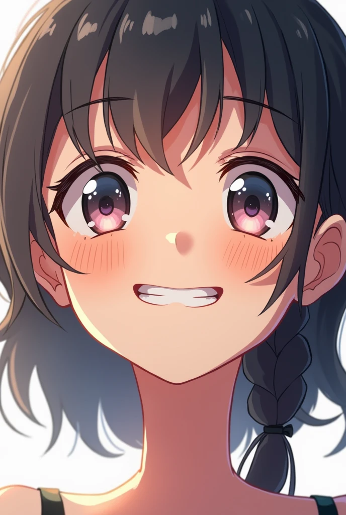 Headset, headmounted display, sweatdrop,(((false smile, sweat,crazy smile, constricted pupils, upturned eyes, dripping))),