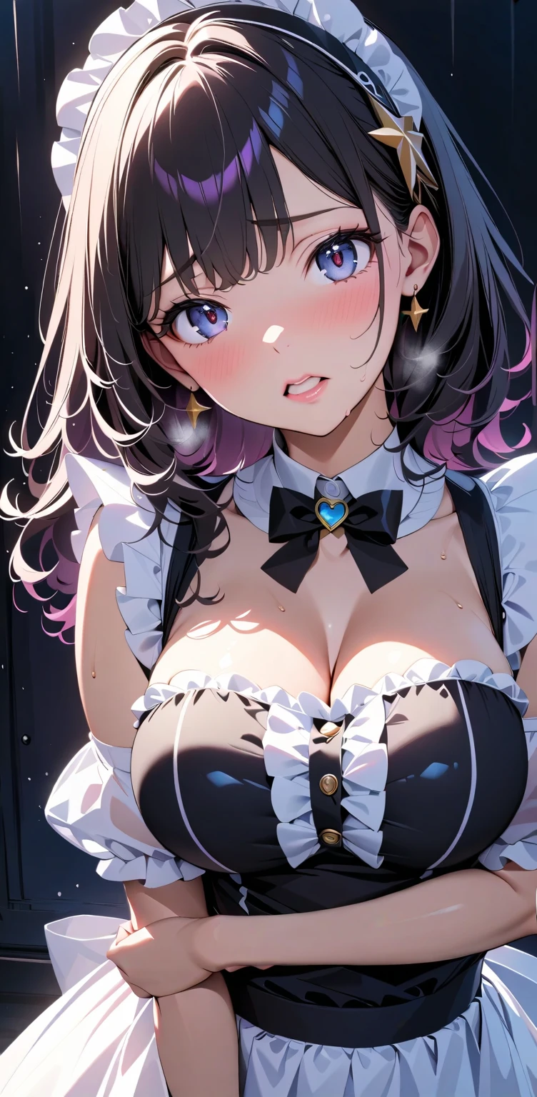 Clear, transparent hair 、heavy breathing、female orgasm、 Maid's Hair Ornament 、(  embarrassed  ,:1.3),（ Thin black hair:1.2）.（ Change it to the following :1.5）、（ transparent maid clothes :1.7）.
,(steam:0.8),(Wet:0.8),(sweat:0.8),(trembling:1.1)
,(  open my lips:1.3),(Eyes half open:1.4),( I don't feel well :1.5)、（柔らかいピンクの transparent maid clothes :1.4）、  emphasizes large breasts  、1 female, (   focus on the chest   , ),     A woman with a gentle expression is putting her index finger on her lips  "Quiet"  pose,   Soft Pink and Beige Shades  ,   natural light that you hold in front of your mouth creates shadows that are gentle on your face ,    soft wavy hair and smooth skin ,  warm light shines in ,   A little star shining in your eyes  ,    has long eyelashes ,  Soft lip line  , Natural three-dimensional effect,   ((masterpiece)), ((  best quality)),, 4K, (8k),  Very beautiful,    absurd,  rain、