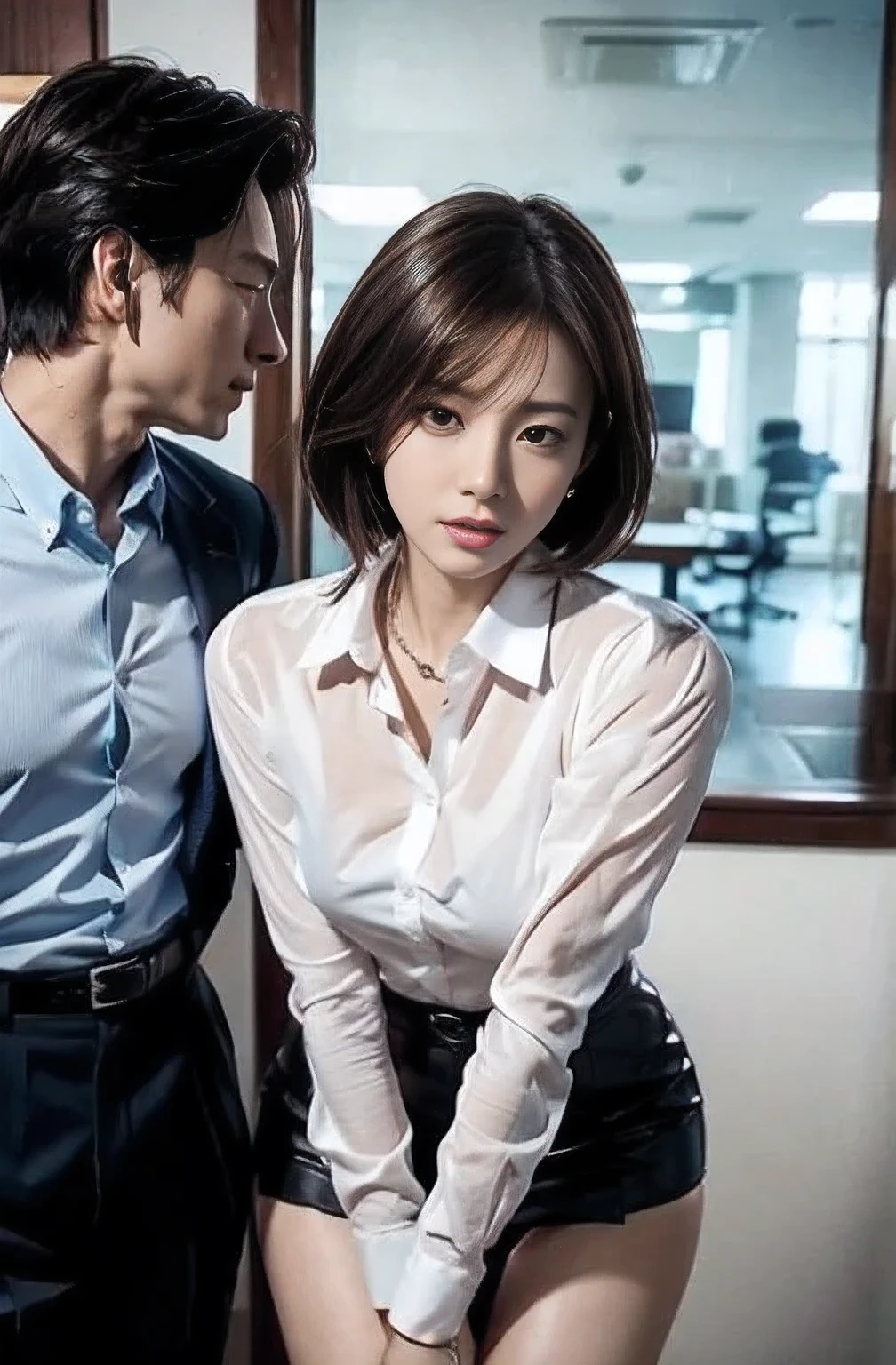 Arafed asian couple posing in a room with a window - SeaArt AI