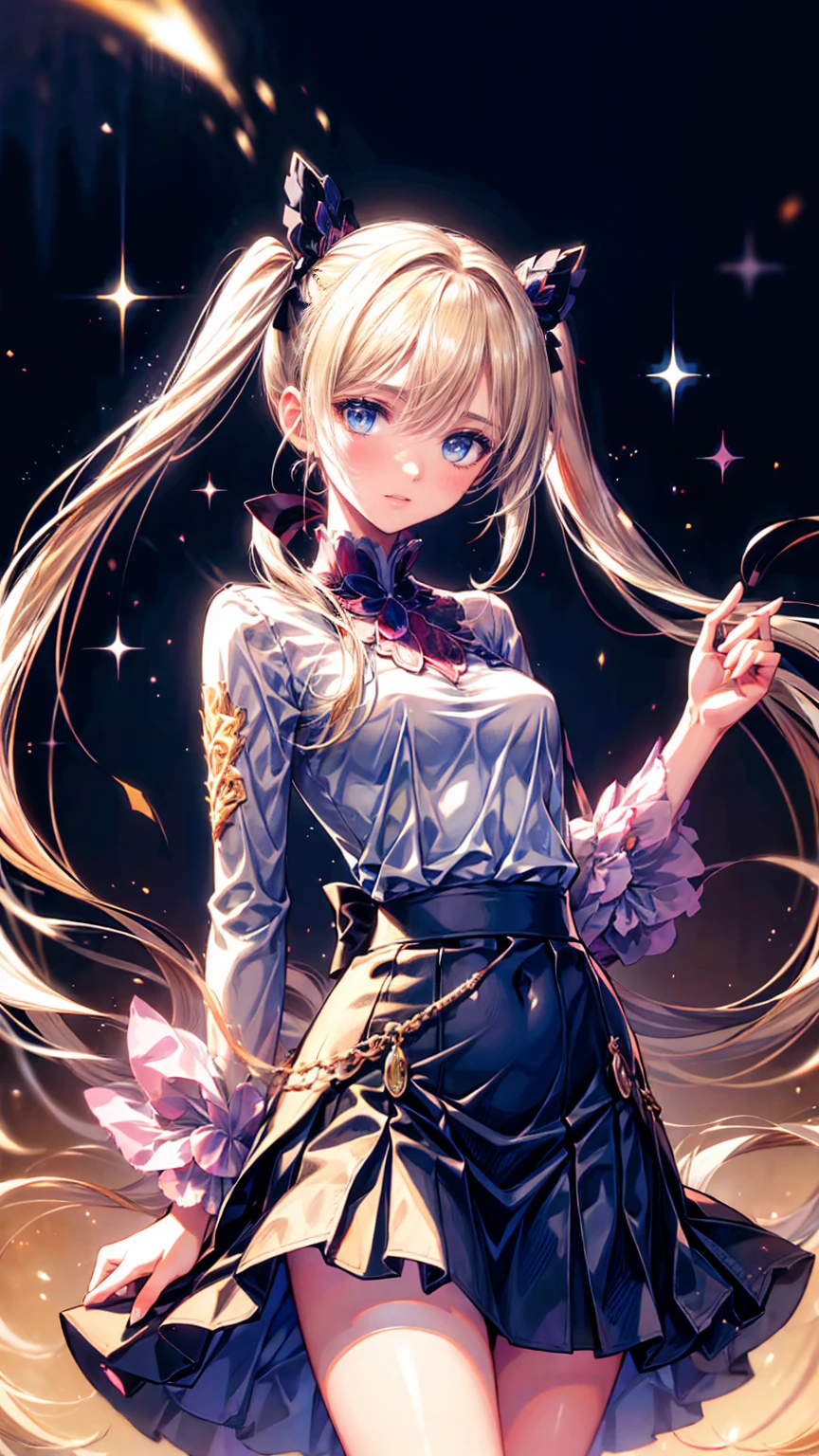 (​masterpiece),(top-quality:1.2),( 1 girl), EXQUISITE DETAILS , bright color ,Soft Tone,  warm atmosphere , Gentle lighting,Slender white body,(Black checked long skirt:1.3),( latest trend clothes ),(Blonde with twin tails in the middle:1.3), beautiful detailed blue eyes ,Pale skin, COWBOY SHOOTING , gentle smile touching your head,Overflowing with gentle and soft emotions,(遊歩道teeth花でいっぱいです), Warm golden glow, romantic, Rich and Colorful , teeth、 exude a dreamy, graceful vibe,そして照明teeth柔らかく拡散されている,Makes her beauty more vivid,Silky to the touch, Movie Lighting
