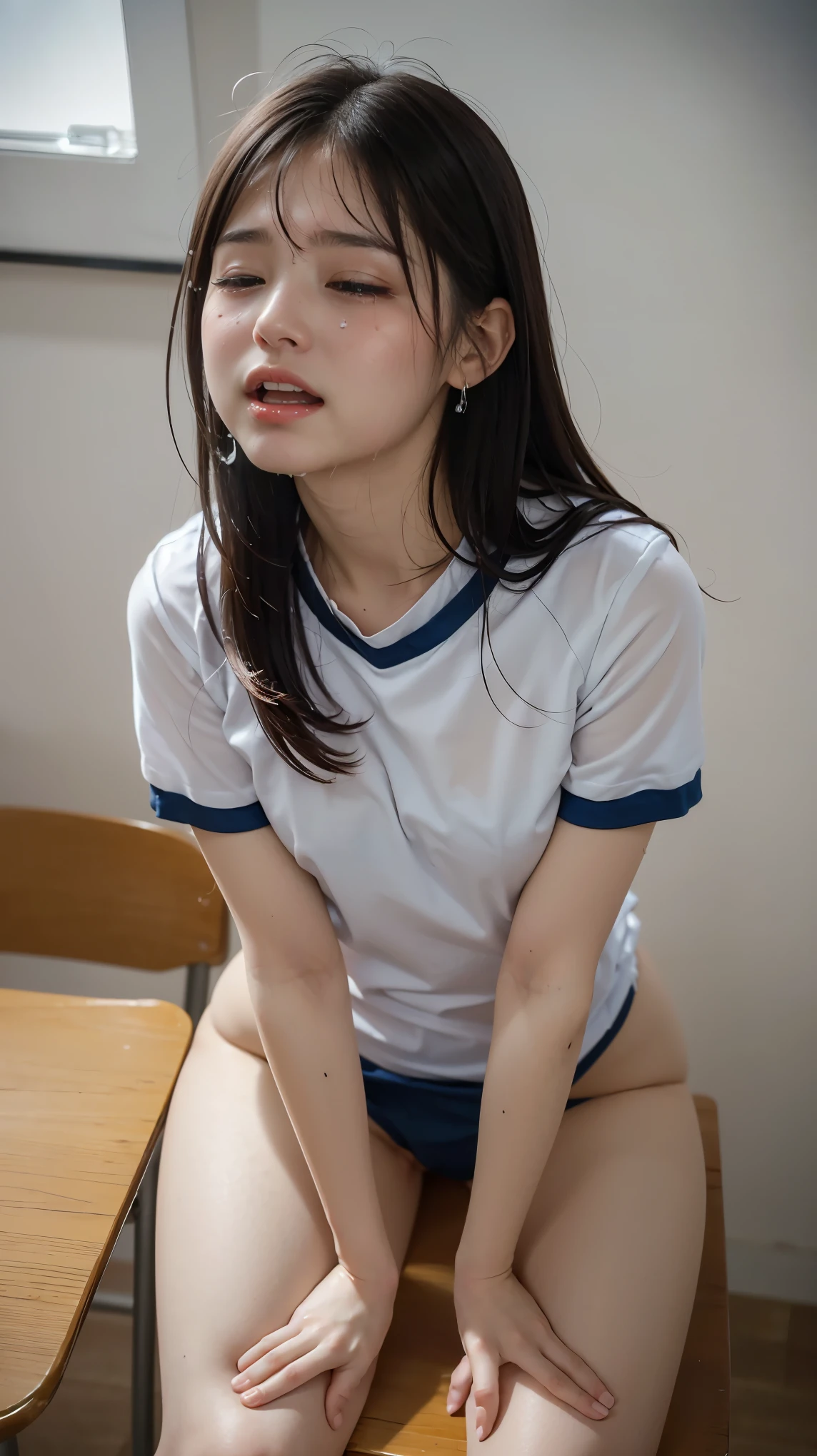   table top  ,   best quality, shape, 非常に  Detailsな,   Details,   High Definition  , 8k wallpaper,   perfect dynamic composition,   beautiful details  ,    natural lips, (Japanese school gym uniform, Bloomers:1.5),   small breasts,  ランダムにcuteポーズ,  RAW Photos,  Girl Les ,cute, face，,((  random sexy pose 、put in、Deep joy, Drunk Eyes:1.2)), ((I gasp hard:1.2))、 ecstatic face、  climax expression、 My whole body is shaking   、  Official Art，非常に  Detailsな CG Unity 8k 壁紙, (masterpiece:1.0),(  best quality:1.0), photo shoot, 8k,  play,   High Definition  ,   Kodak portrait 400  ,  film grain,  Lens Flare Glow ,   very low camera angles   ,    watch viewers   ,nsfw,  Female Masturbating ,(  female orgasm  :1.4),(Pussy juice:1.2),(I want to go to the toilet:1.1),(Urge to urinate:1.2),( Sensual Hip Twist :1.3),(impatience:1.2),( panicked ),(  fidget  :1.3),(  tears are flowing, I'm drooling :1.3),( close your eyes tightly,  closed mouth :1.3),  random sexy pose