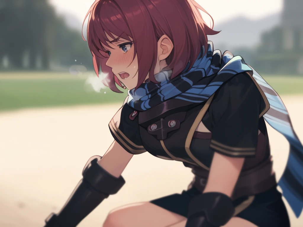  score_9,   score_8_up,  score_7_up nel zelpher,  black dress, Short dress,  striped scarf, Arm guard, Fingerless gloves,  black knee high ,
depth of Field, Field,  blush,  rough breathing