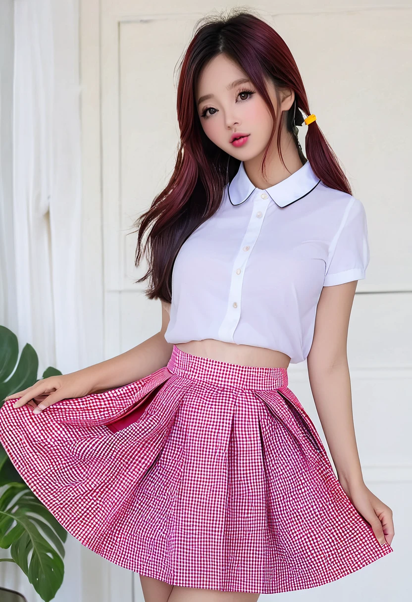 (best high quality:1.5), work of art, ((photographic, realistic)), (8k), extremely detailed, (High details:1.4), solo, ((HotLexi)), (Korean Ulzzang girl with 24 years old), ((skirt)),