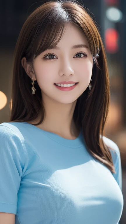 masterpiece、beste-Qualit、realisitic、(A hyper-realistic), (illustratio), (hight resolution), (8K), (enormously detailed), (The best illustrations), (beautiful detailed eye), (beste-Qualit), (ultra-detailliert), (masterpiece), (wall-paper), (details face), a bed、Upper body close-up,Armpit, A smile,Plump,独奏,(Wearing a plummeting open shirt of blue silk:1.5), japanes, large full breasts, (camel's toe)、gigantic-breast、Luxury living room、Detailed white teeth、ultimate beauty girl、No bra、Perfect beautiful teeth、Brown hair、Kizi、(beautiful detailed teeth)、Navel、teens girl、