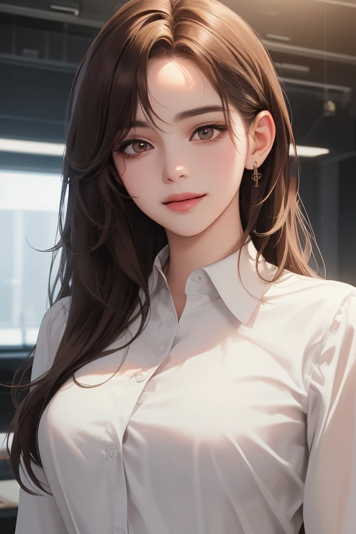 (masterpiece:1.3), high resolution, ultra detailed, extremely detailed CG unity 8k wallpaper, realistic, photo-realistic, RAW photo, beautiful detailed face, pale skin, realistic glistening skin, detailed cloth texture, detailed hair texture, Perfect body, Beautiful Face, accurate, Anatomically correct, Highly detailed face and skin texture, natural neck length, (beautiful handair skin:1.2), Thin legs, Thin feet, 
BREAK, 
Detailed eyes, symmetric eyes, Light Brown eyes, Double eyelids, Thin eyebrows, (Glossy lips:1.4), ((gently smile, waiting for kiss:1.2)), (blush:1.1),
BREAK, 
(A Classy and Cute girl:1.3), (wearing a classy Light Purple Button shirt:1.2), (Wearing a long pencil skirt:1.2), close the button, 
medium large breasts, (slender figure:1.1), firm abs, beautiful clavicle, 
(Dark blonde hair, wavy hair, long hair:1.2), ((asymmetrical bangs:1.2)), 
BREAK, 
((Standing inside the reception desk, leaning forward:1.1)), (at the modern office building of Japan:1.2), (face close up:1.2), looking at viewer, from front,