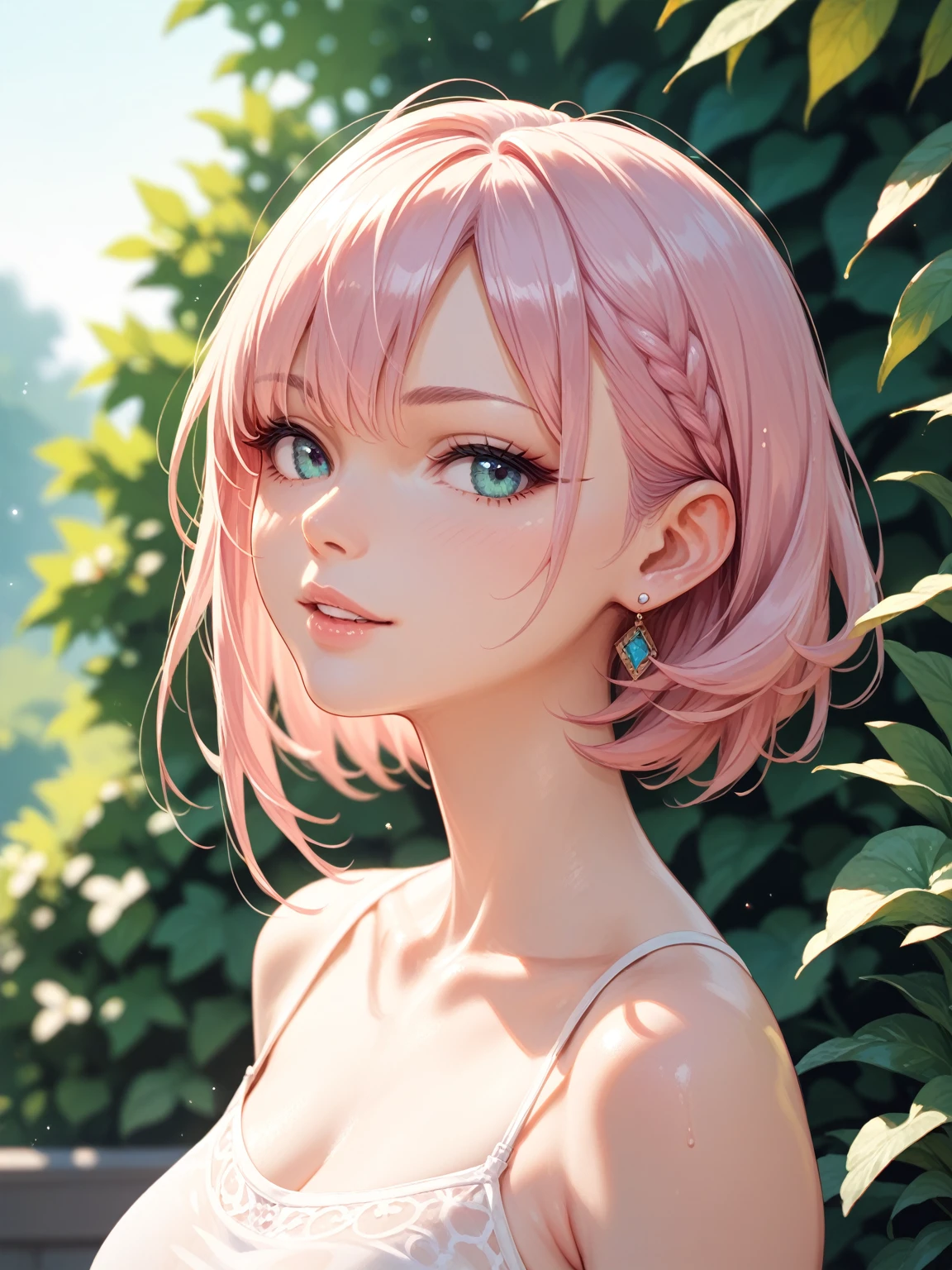 (best quality,4k,8k,highres,masterpiece:1.2),ultra-detailed,(realistic,photorealistic,photo-realistic:1.37),portrait,sexy woman,beautiful face,blonde hair,short bob hairstyle,seductive gaze,green eyes,pale skin turning pink,beautiful pink lips parted,sleeveless tight red crop top,denim short shorts