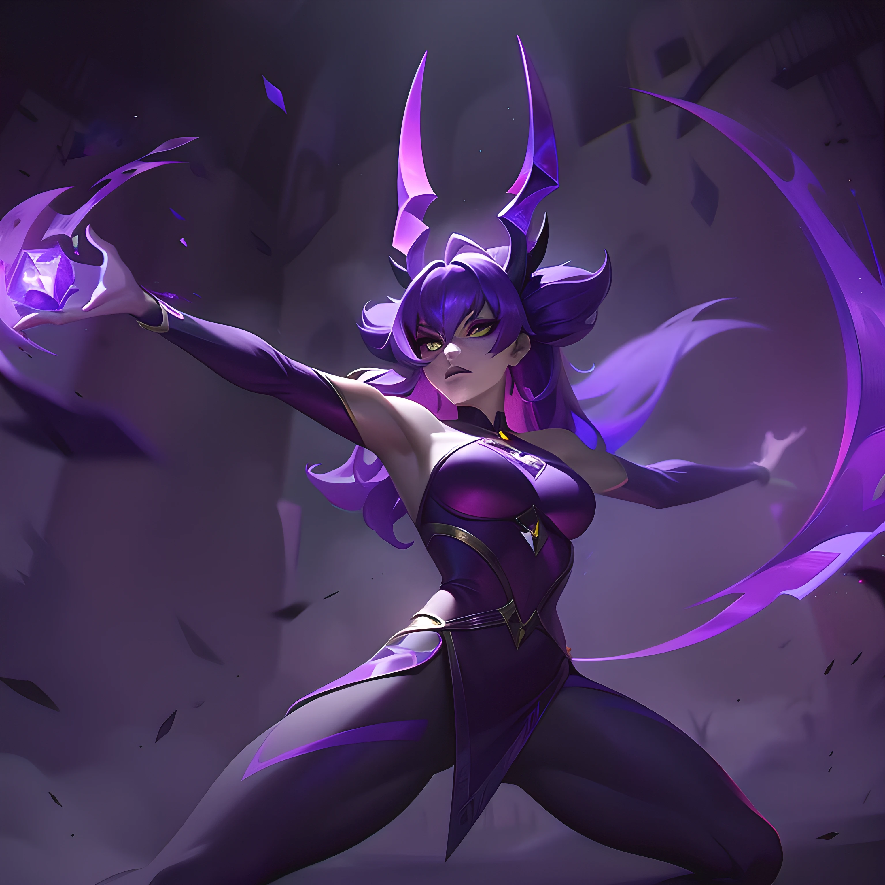  The art of sneezing is the basis of   "Purple demon Yzarikaela  "  It depicts a striking and menacing image of the fearsome champion . Yzarikaela  , the Purple Demon,   stands tall and confident  , exuding an ominous purple aura that radiates power and   darkness  .   Her demonic appearance is accented by burning purple horns and ethereal purple wings,  significando sua Fisiologia Única dthe Purple Demon .

Yzarikaela   empunha um arco e flechas que são infundidos com chamas roxas, showing his mastery over this supernatural power.   The purple flames dance and flicker  ,   representing the intensity and chaos she brings for the battlefield  .

In the background,   a haunting and mystical environment prevails  ,   featuring a purple sky and mysterious shadows round  . The environment echoes the enigmatic nature of Yzarikaela's demonic heritage  ,   adding to the sense of intrigue and omen  .

The color palette is dominated by shades of deep purple, further emphasizing the theme of his demonic abilities.   The overall composition exudes a sense of power  ,   darkness  ,   and mystery  , encapsulating the essence of the Purple Demon Yzarikaela  .

In summary,  The art of sneezing is the basis of   "Purple demon Yzarikaela  "   sets the stage for a formidable and dark presence on the battlefield  , inviting players to step into the mysterious world of the League of Legends and unleash the unique power of the Purple Demon Physiology.