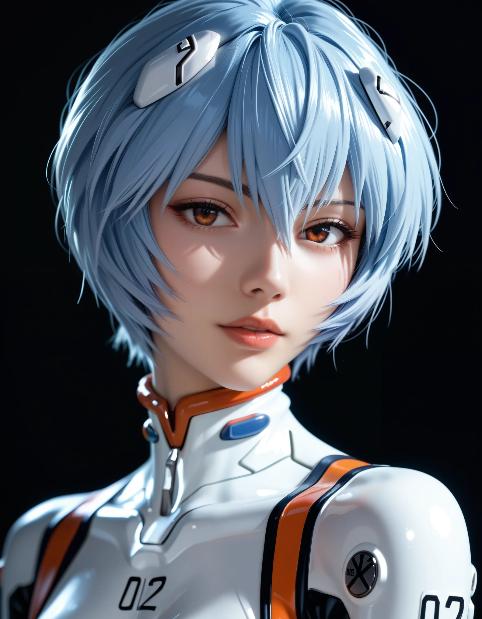 score_9, score_8_up, score_7_up, source_anime, masterpiece, best quality, solo, 1girl, age20, (Rei Ayanami from Evangelion, wearing Evangelion plug suit), seductive pose, sexy pose, black background, lowlight