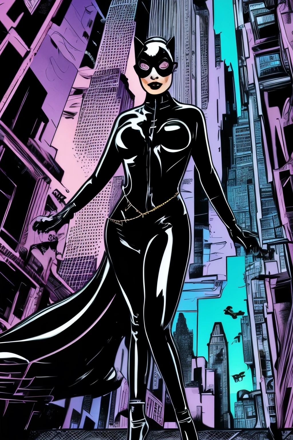 Catwoman, with latex and ((gothic))