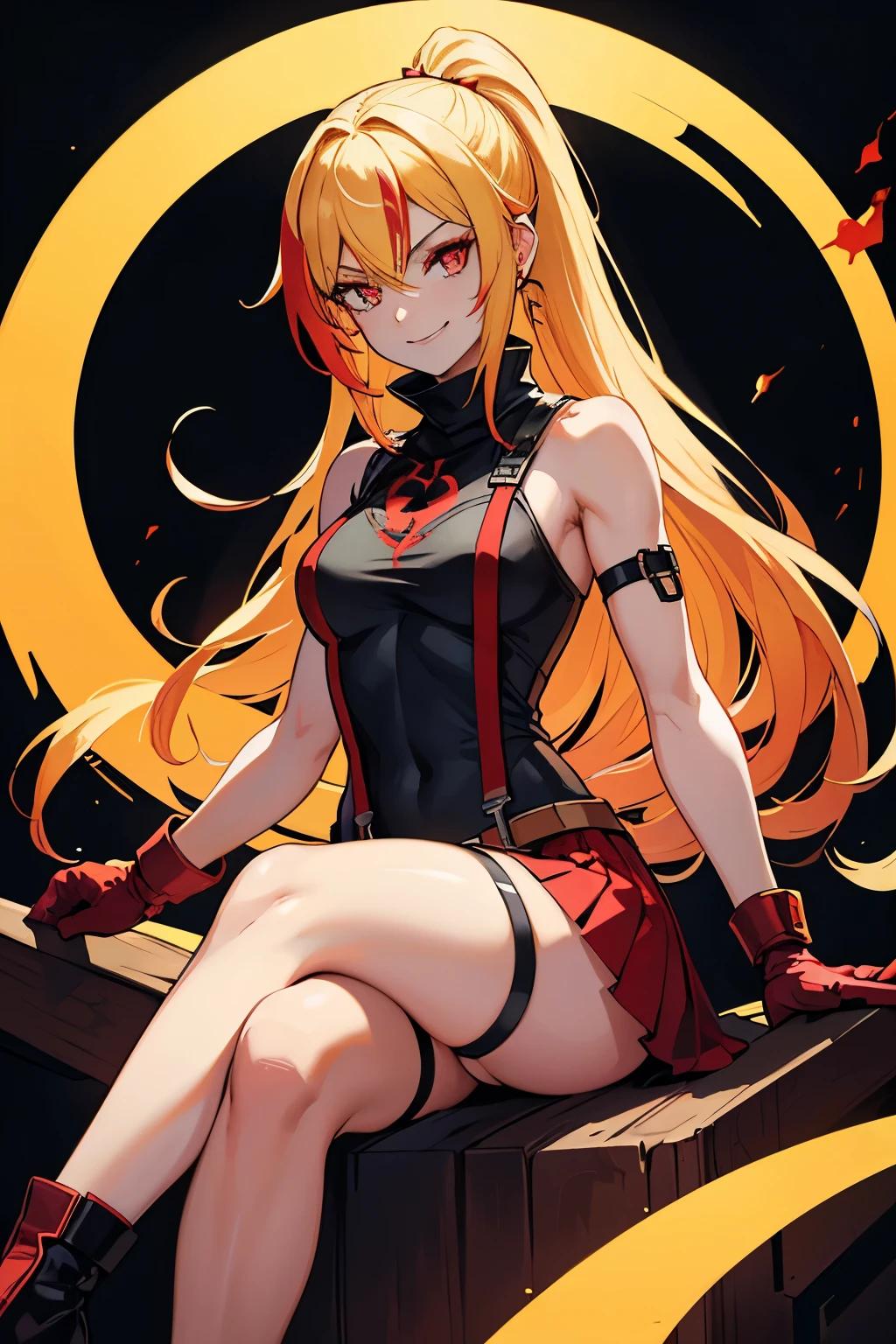 demon king twinks kawaii ember Green background Standing facing the front Keeping your arms on your side Wearing black clothes Anime style