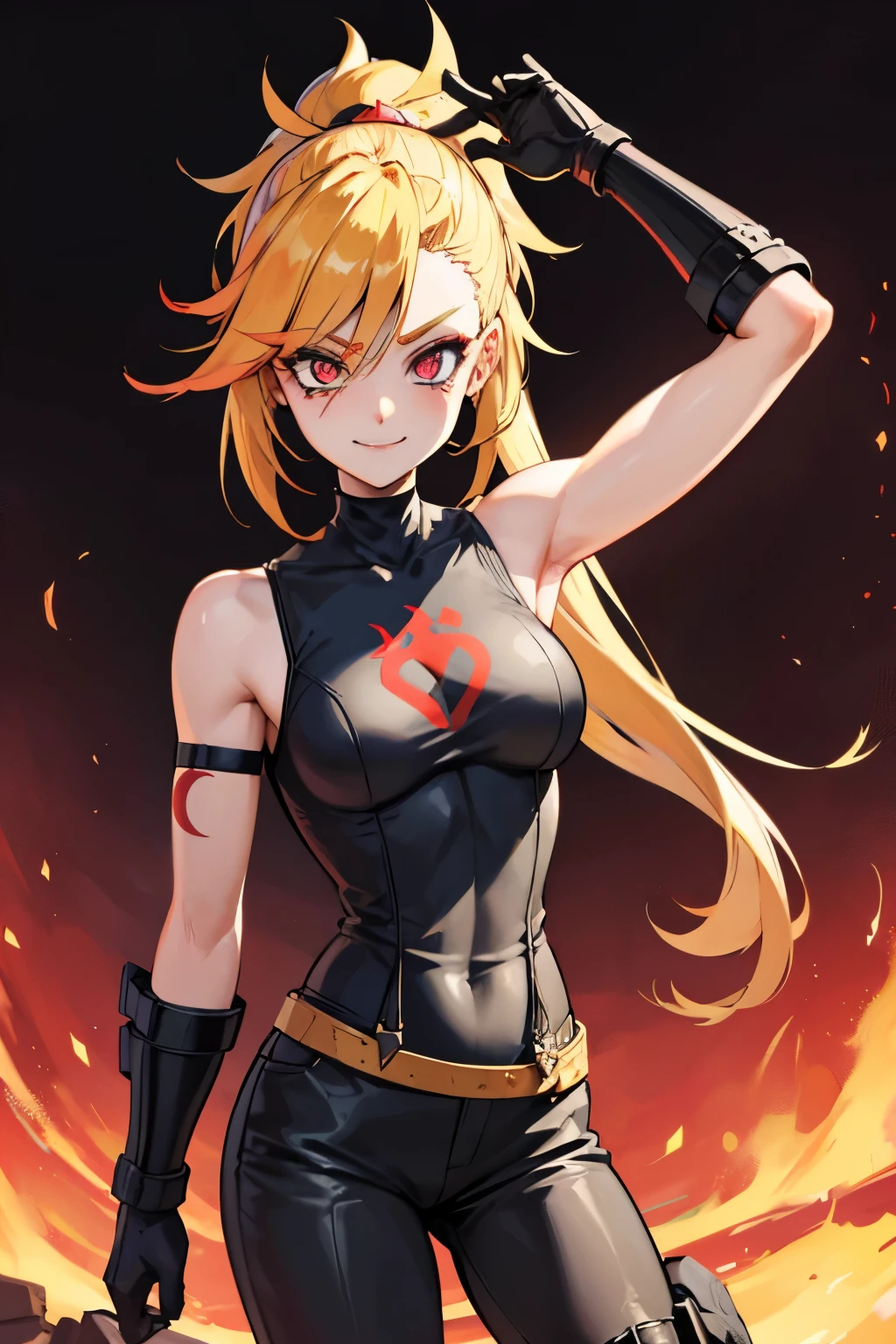 ((best qualityer)), ((work of art)), (detailded), 1 Saiyan girl with black Dragon Ball Z style clothes transforming into a super Saiyan