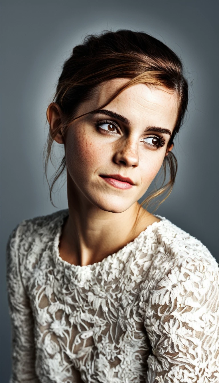 hyperdetailed photography of Emma Watson, masterpiece, best quality,highly detailed, very detailed skin texture,  (looking at viewer:1.4), full body,  blank background, 
 