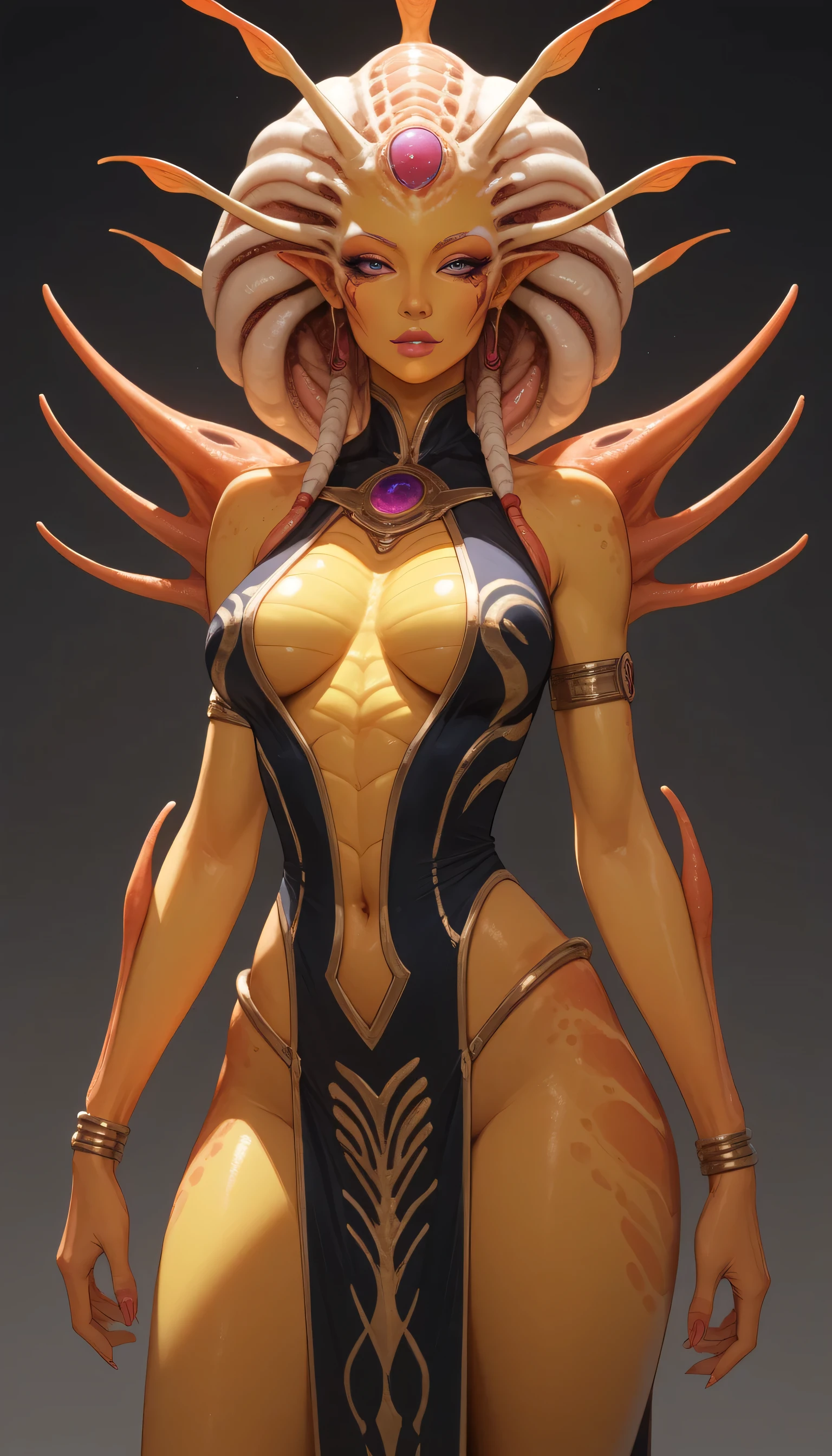 Ancient Extraterrestrial Creature, Alien Being, ((Non-Human)), Female seductive Alien, colorful skin, seductive Alien clothes 