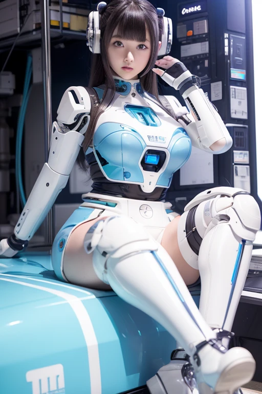 Realism, a woman in white lace (limbs in a robot suit) (lace, full robot suit: 1.55) (body turn to viewer: 1.2), (head to left side: 1.8), (cross legs: 1.4), gray hair, cyborg, robot parts, beautiful and detailed body and face, sakimichan hdri, amouranth, beautiful and detailed orixa, 2049, chiaki nanami, african futuristic, made in maya, sam yang, 2070, cyborg, robot part, 150mm, beautiful studio soft light, edge light, vibrant details, luxurious cyberpunk, lace, surrealism, anatomy, facial muscles, cable wire, microchip, elegant, beautiful background, octane rendering, 8k, best quality, masterpiece, illustration, very refined and beautiful, very detailed, CG, unified, wallpaper, (realistic, Realistic: 1.37), stunning, fine details, masterpiece, best quality, official art, very detailed CG unified 8k wallpaper, ridiculous, incredibly ridiculous, robot, silver helmet, (full body: 1.4), sitting, lying, floating in the air, (nsfw: 1.2),