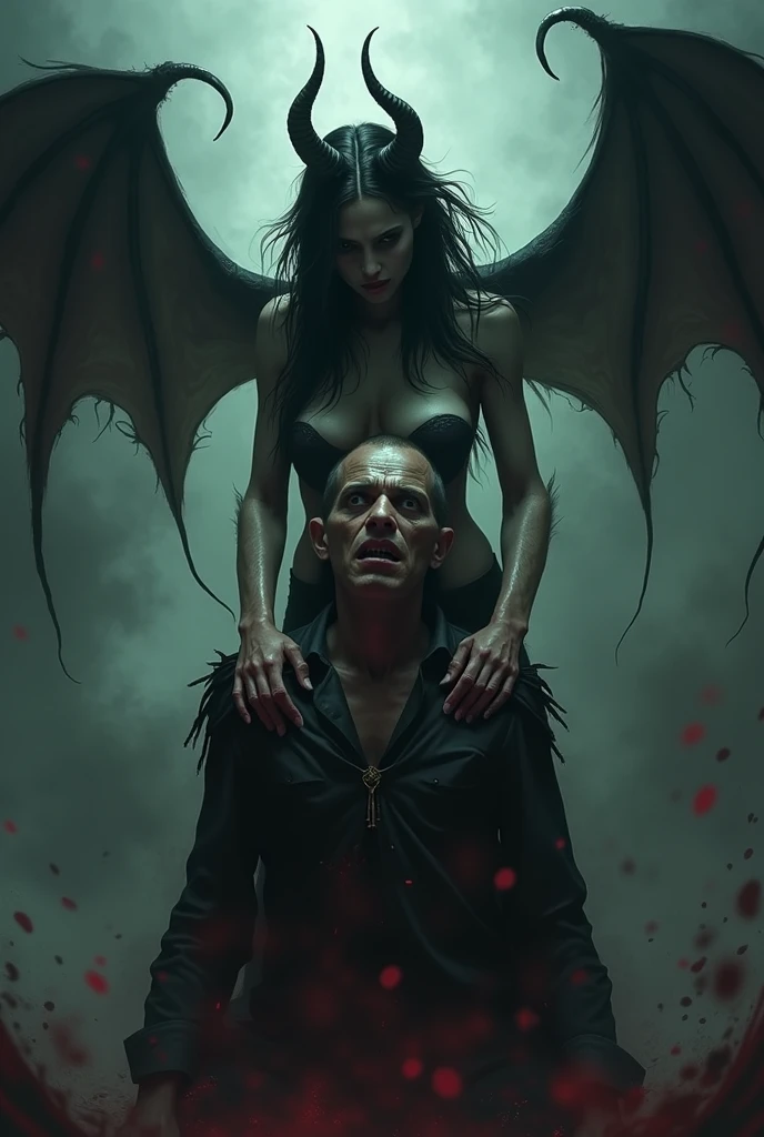 NSFW、horror、cave、Black Nightgown、Female devil smiling lewdly、A female devil is attacking a man、A man whose life energy is being sucked from a female demon&#39;s vagina.、man being attacked、intense sex、vaginal 、large amount of semen、Realistic expression of a crying man