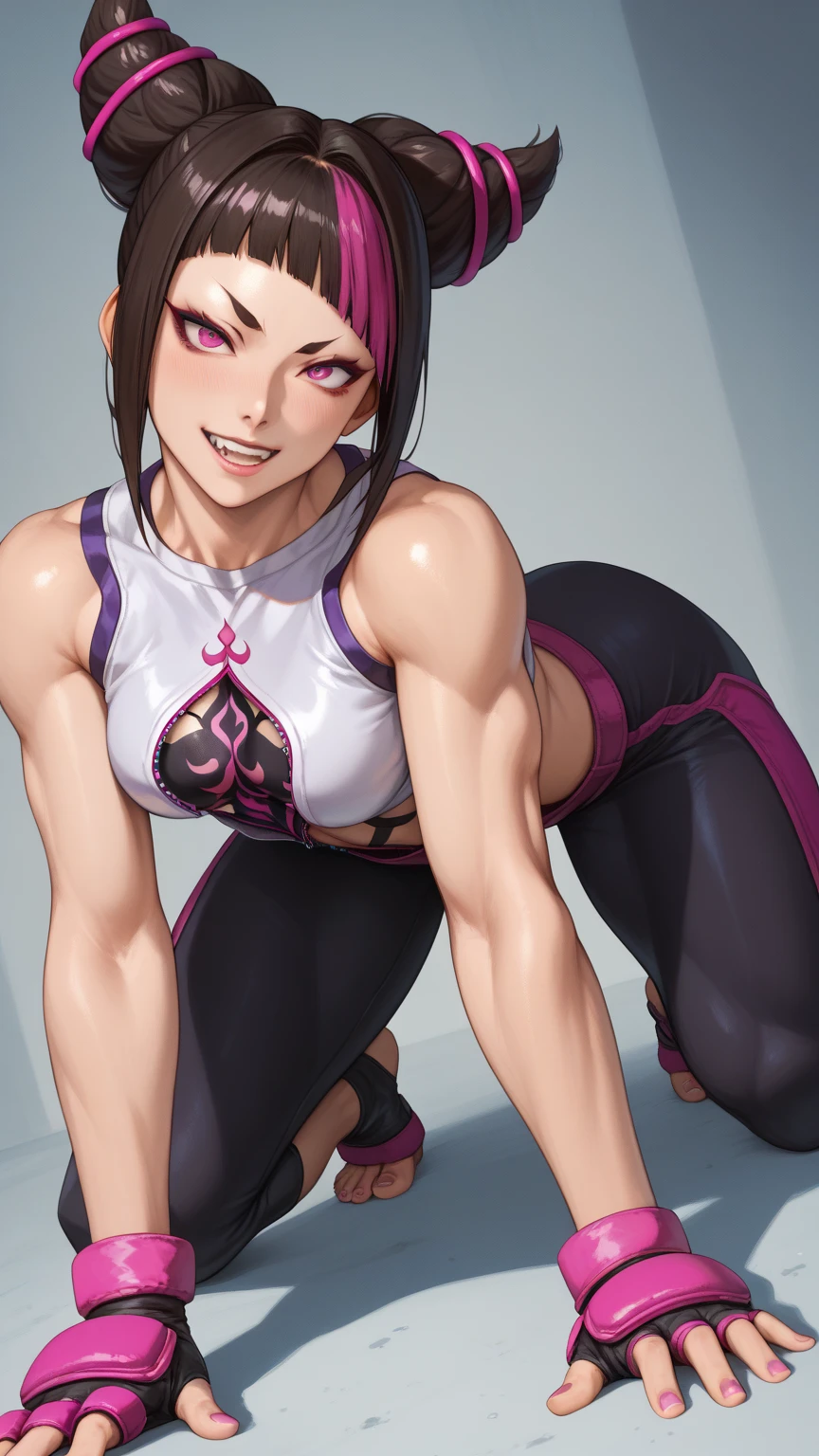 Street Fighter Juri Han 、 on all fours、、Backwards、 angle from behind 、Largely torn clothes、