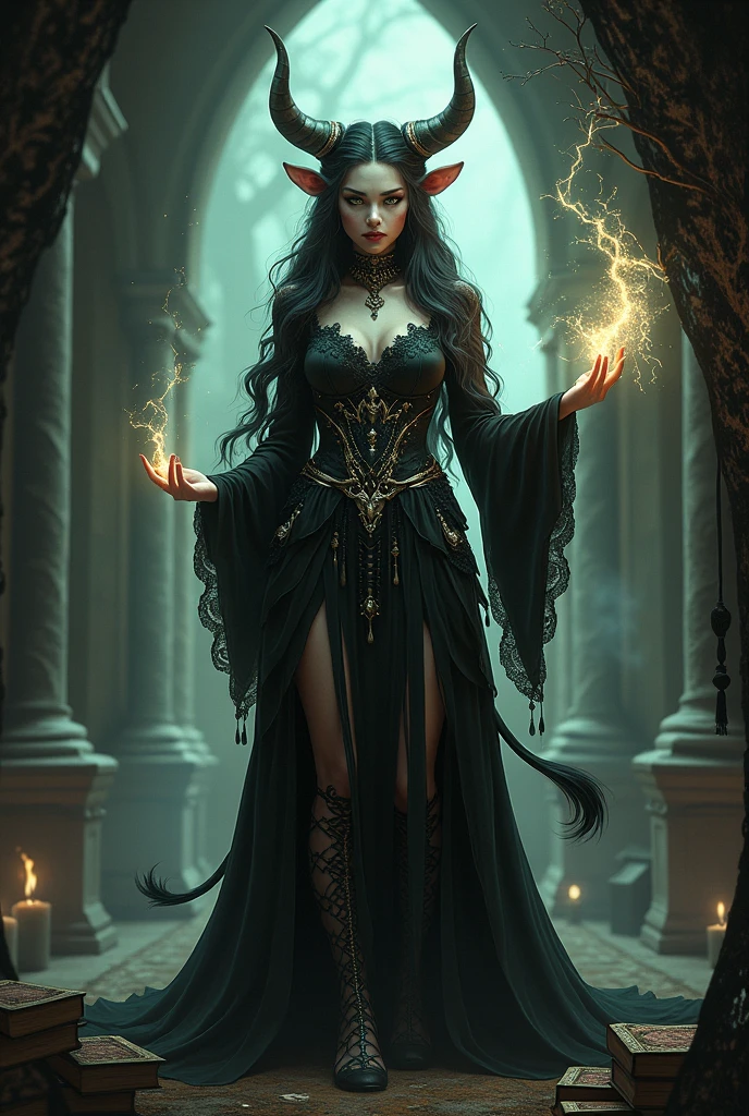 intricate gothic witch,dark flowing robes,billowing robes,commanding fiery energy,intense expression,spellbinding magic,vibrant painting,impeccable details,rich scene,dynamic pose,mystical aura,dramatic lighting,dramatic shadows,dramatic atmosphere,dark beauty,chiaroscuro,moody tones,dramatic colors,dramatic highlights,dramatic shadows,dramatic rendering,highly detailed,hyper-realistic,cinematic,masterpiece,award winning,ethereal,otherworldly,mesmerizing,captivating